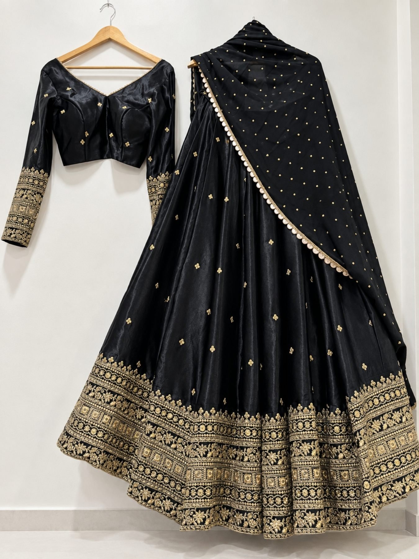 Black 3m Flair Sequin Wedding Lehenga Set — view 1