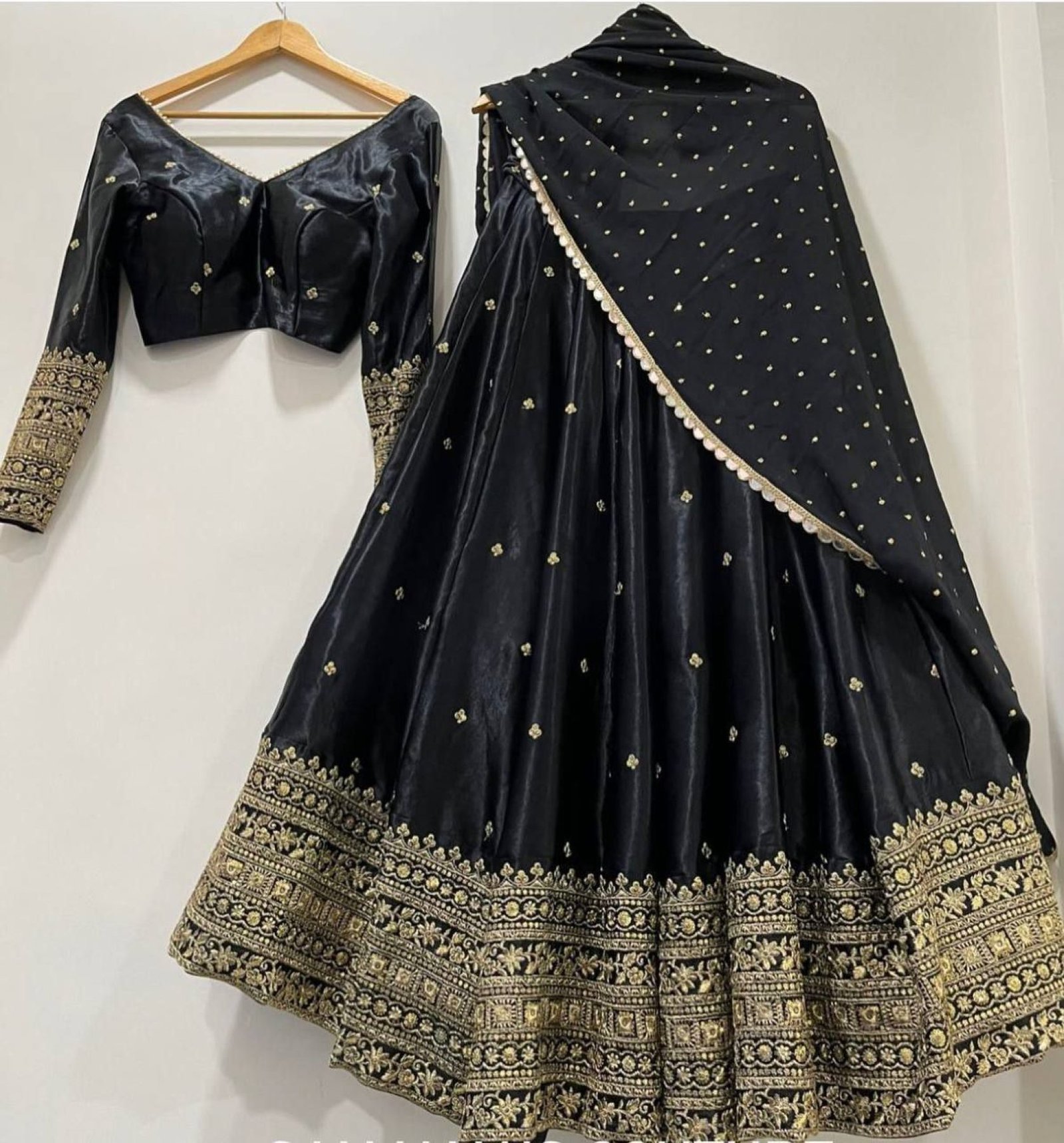 Black 3m Flair Sequin Wedding Lehenga Set — view 3