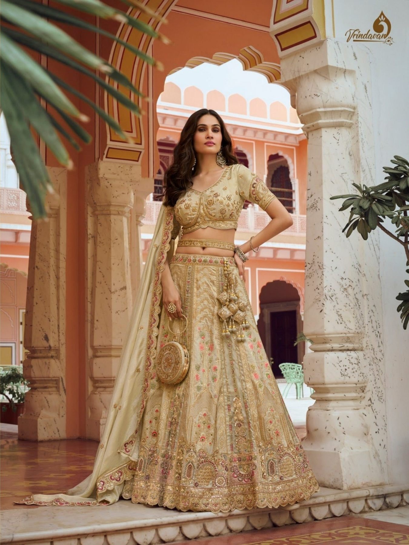 Cream Thread Wedding Lehenga Set — view 1