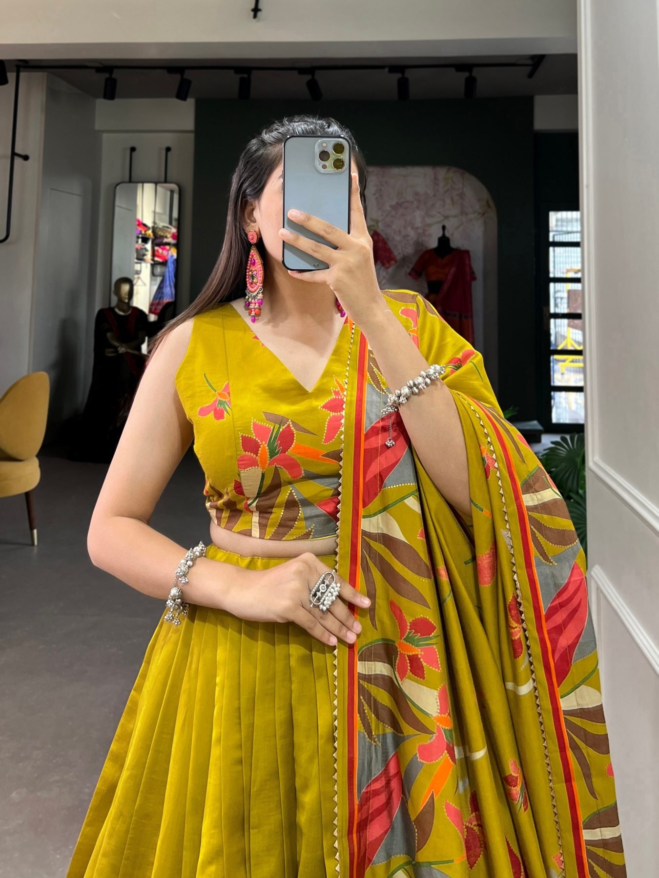 Mustard Printed Wedding Lehenga Set — view 2