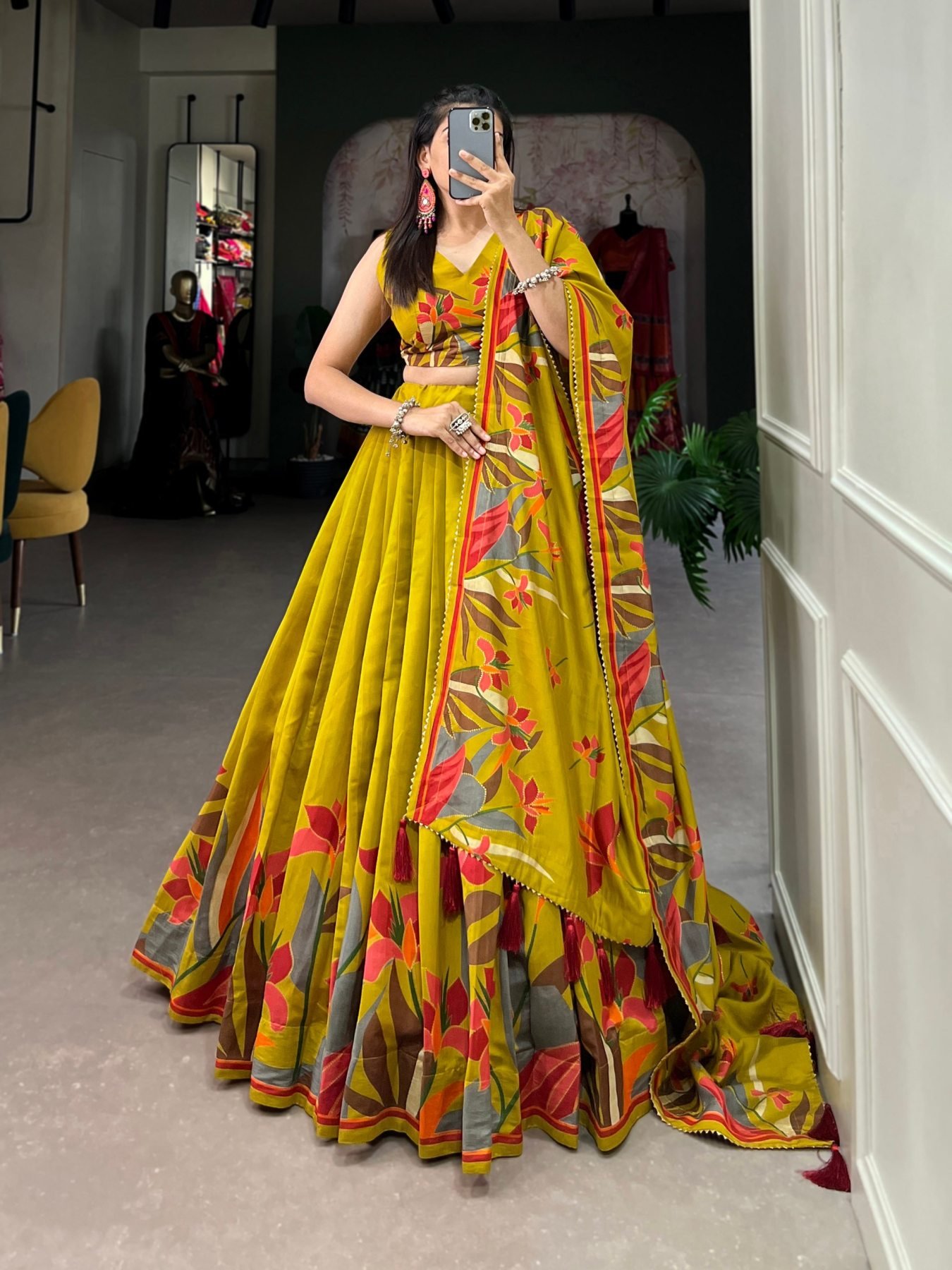 Mustard Printed Wedding Lehenga Set — view 3