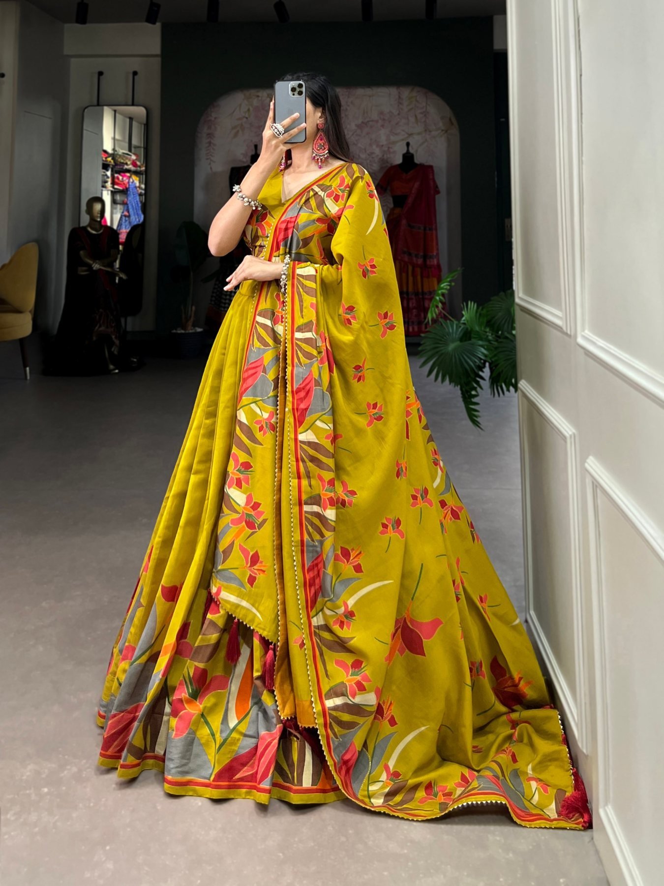 Mustard Printed Wedding Lehenga Set — view 5