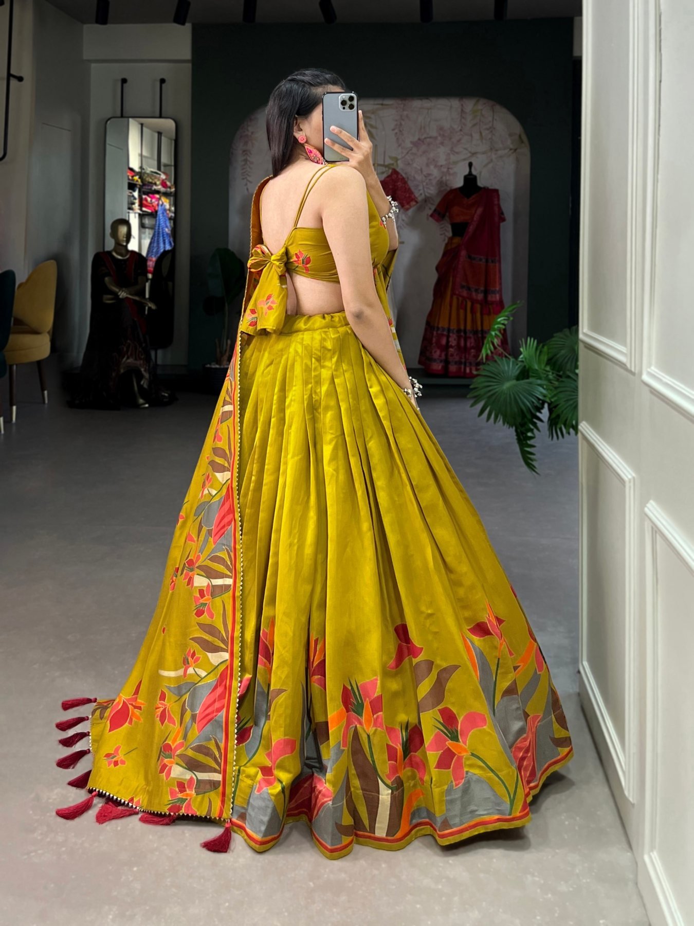 Mustard Printed Wedding Lehenga Set — view 6