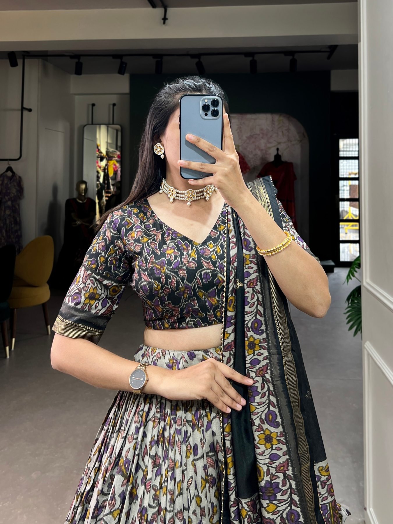 Black Printed Wedding Lehenga Set — view 2