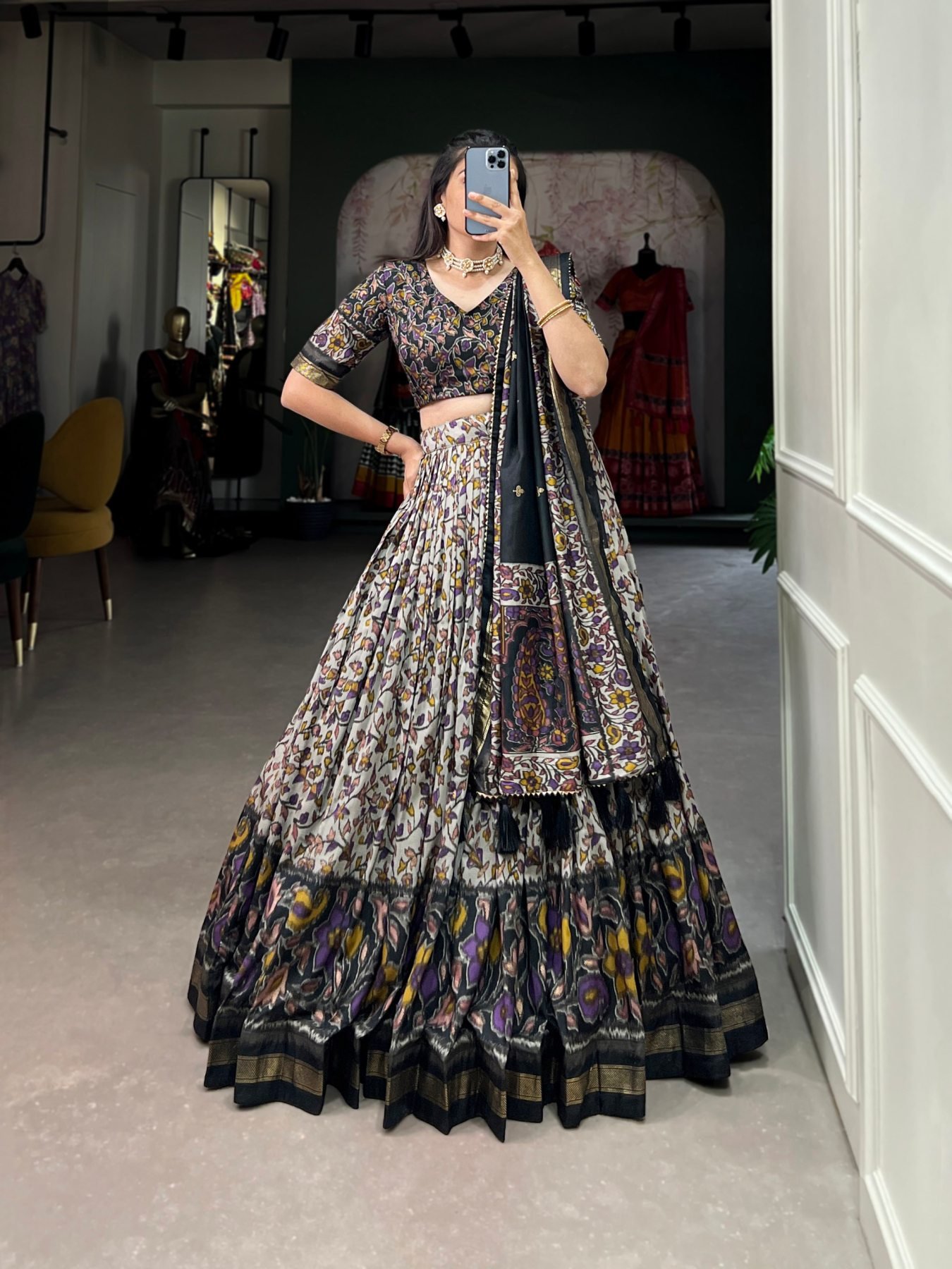 Black Printed Wedding Lehenga Set — view 5