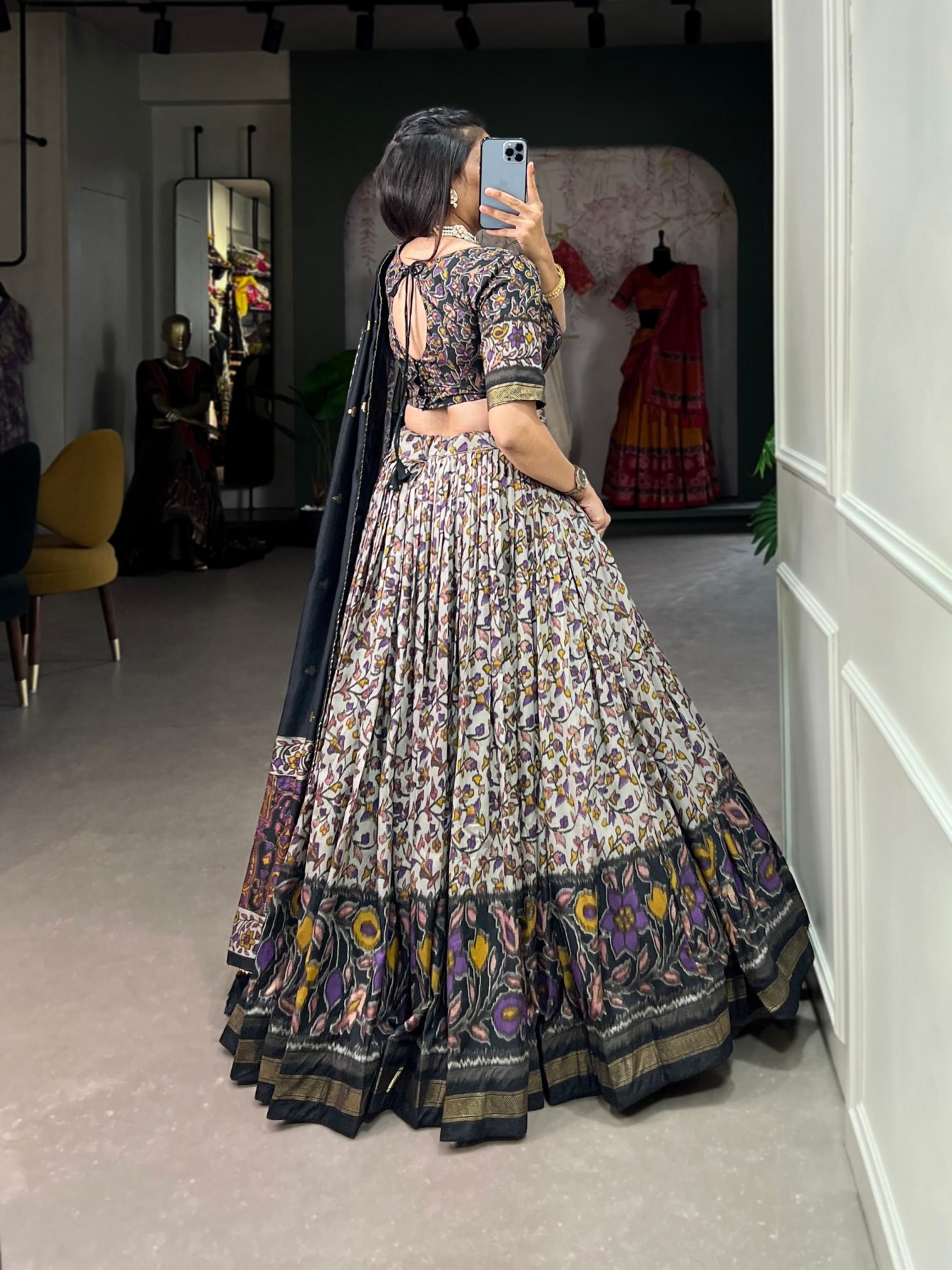 Black Printed Wedding Lehenga Set — view 6
