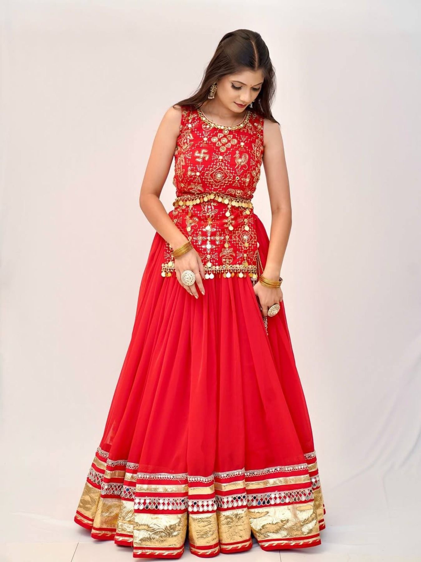 Red Mirror Lehenga — view 1