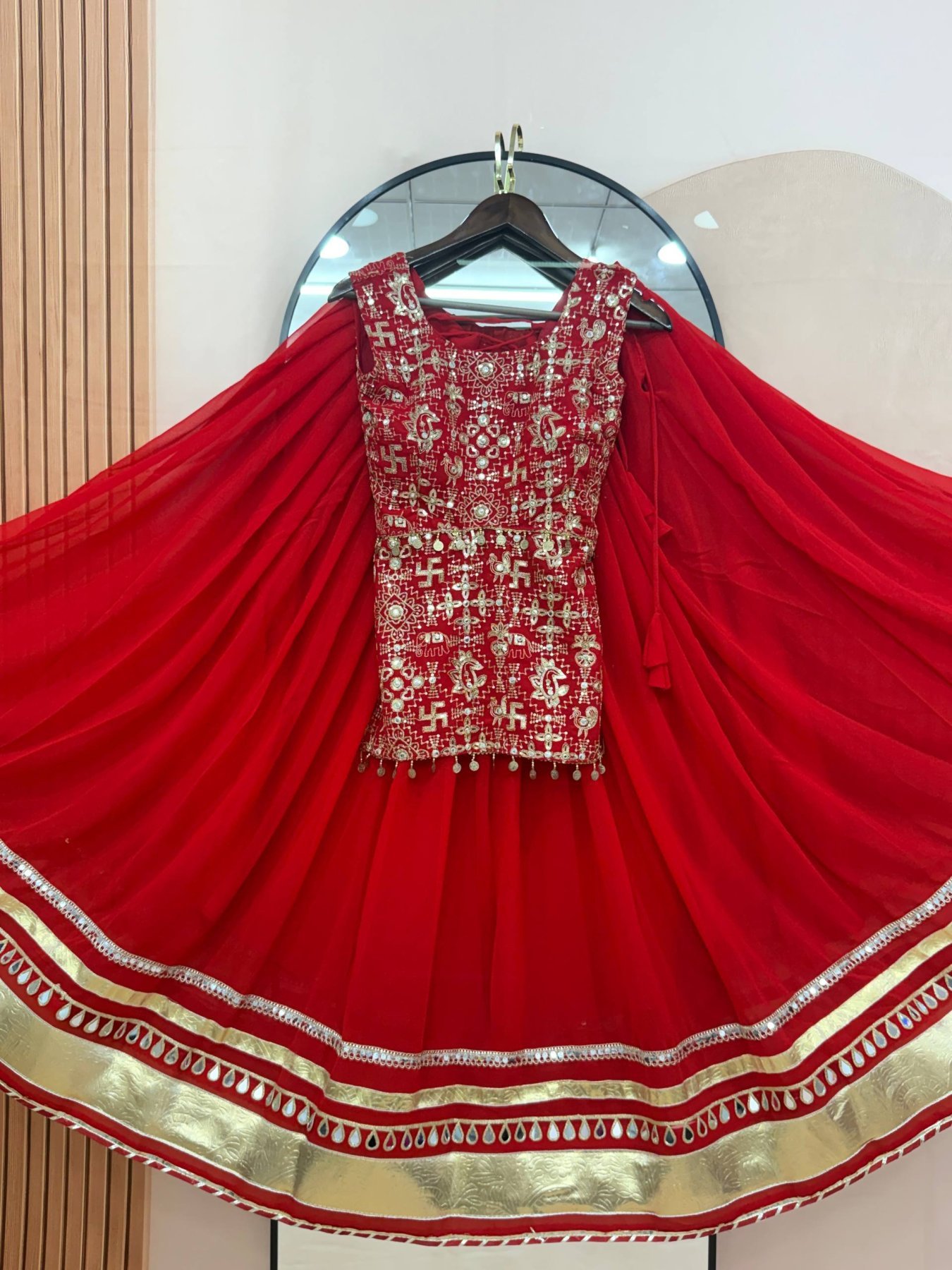 Red Mirror Lehenga — view 17