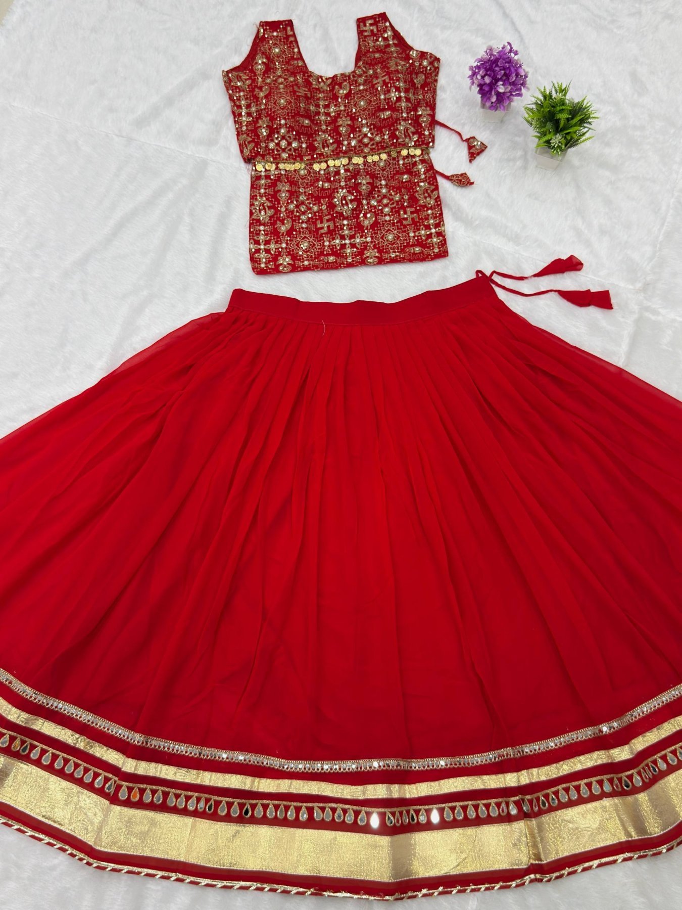 Red Mirror Lehenga — view 19