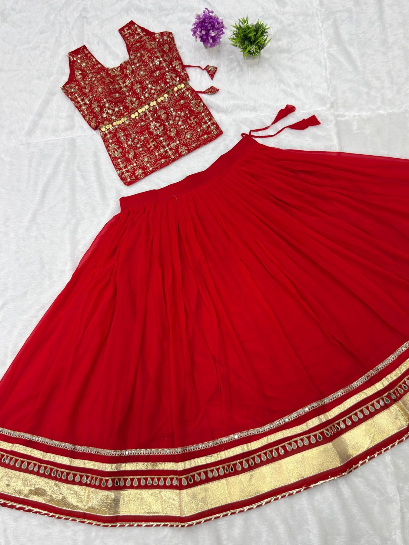 Red Mirror Lehenga — view 20