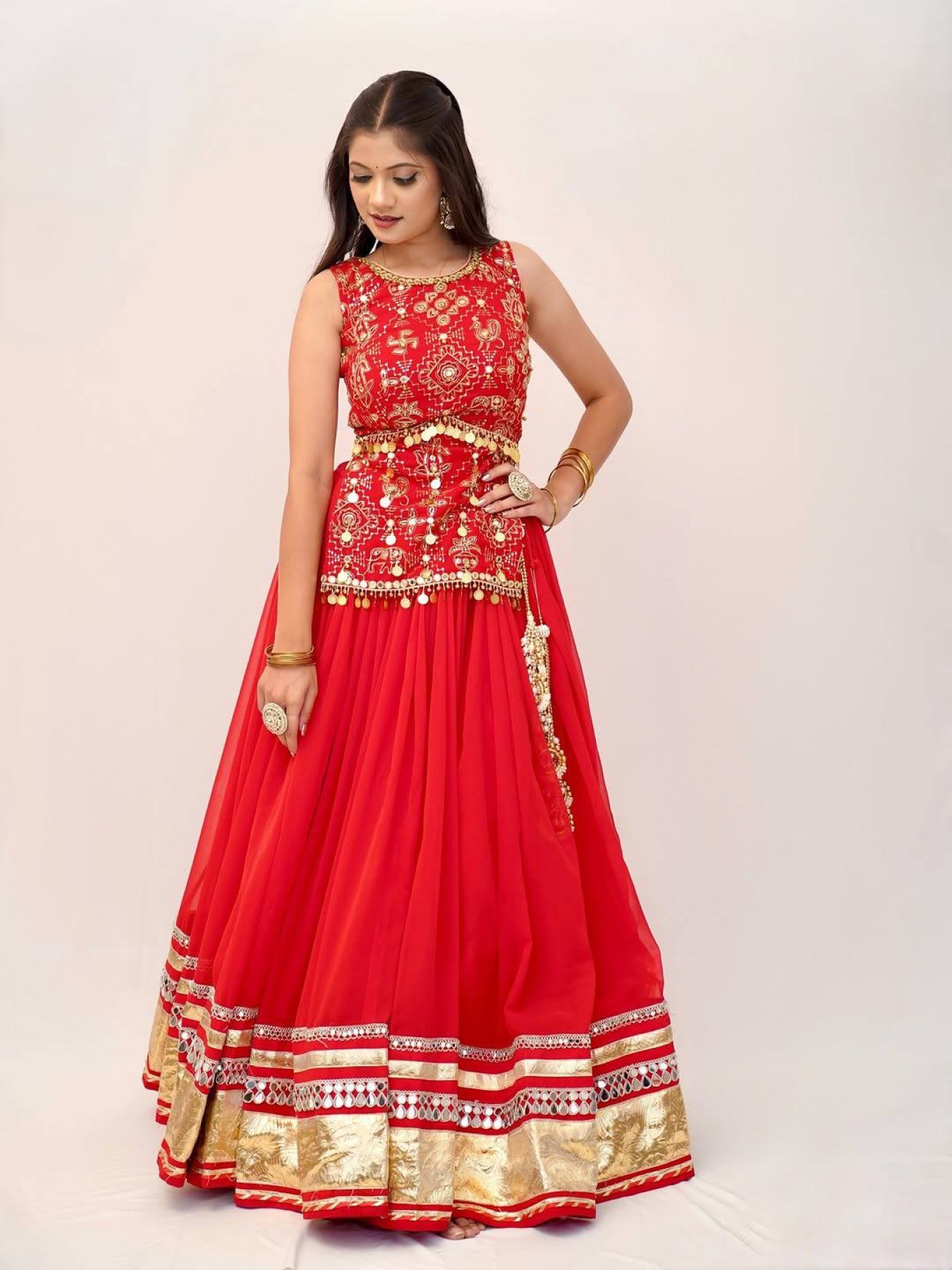 Red Mirror Lehenga — view 6