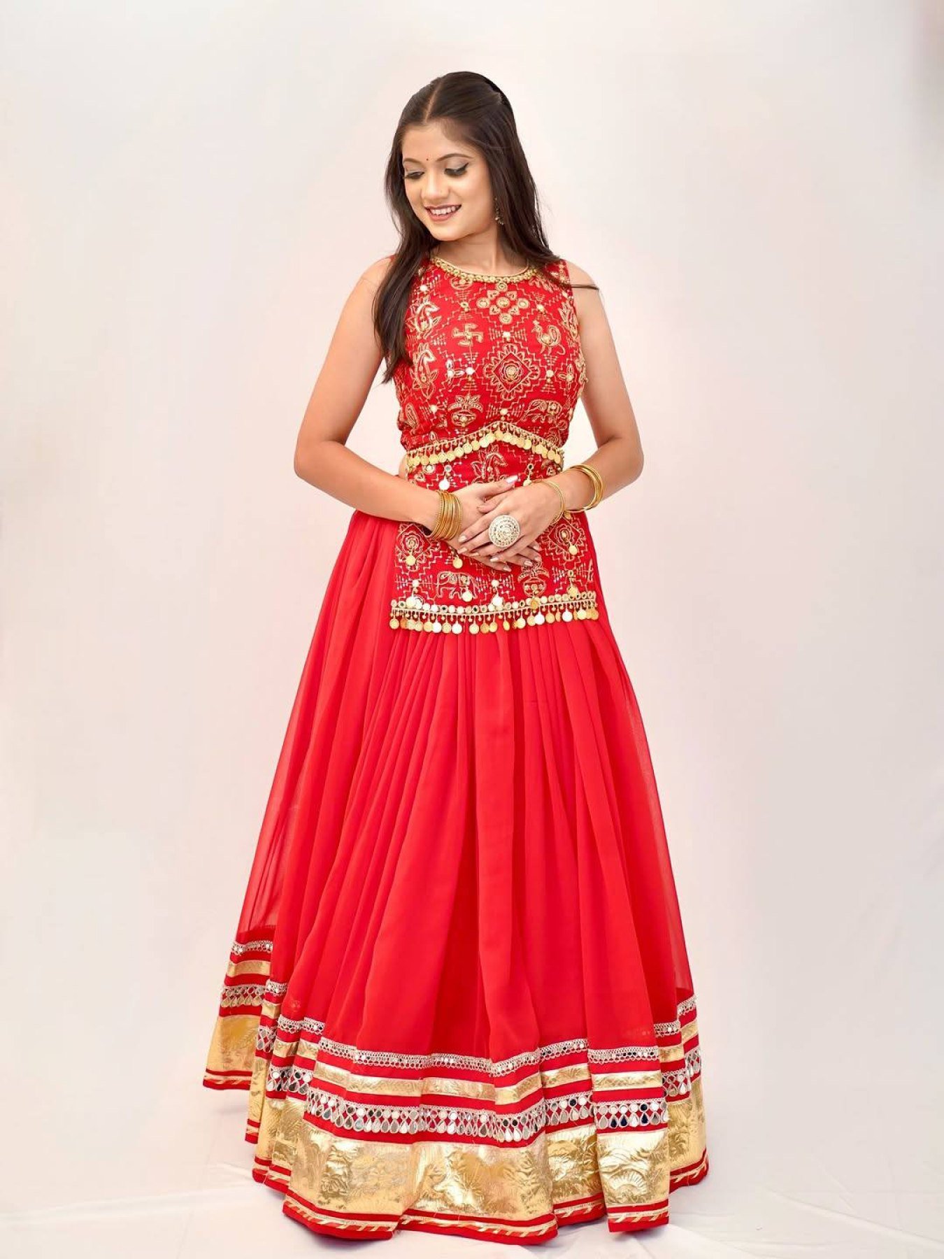Red Mirror Lehenga — view 8