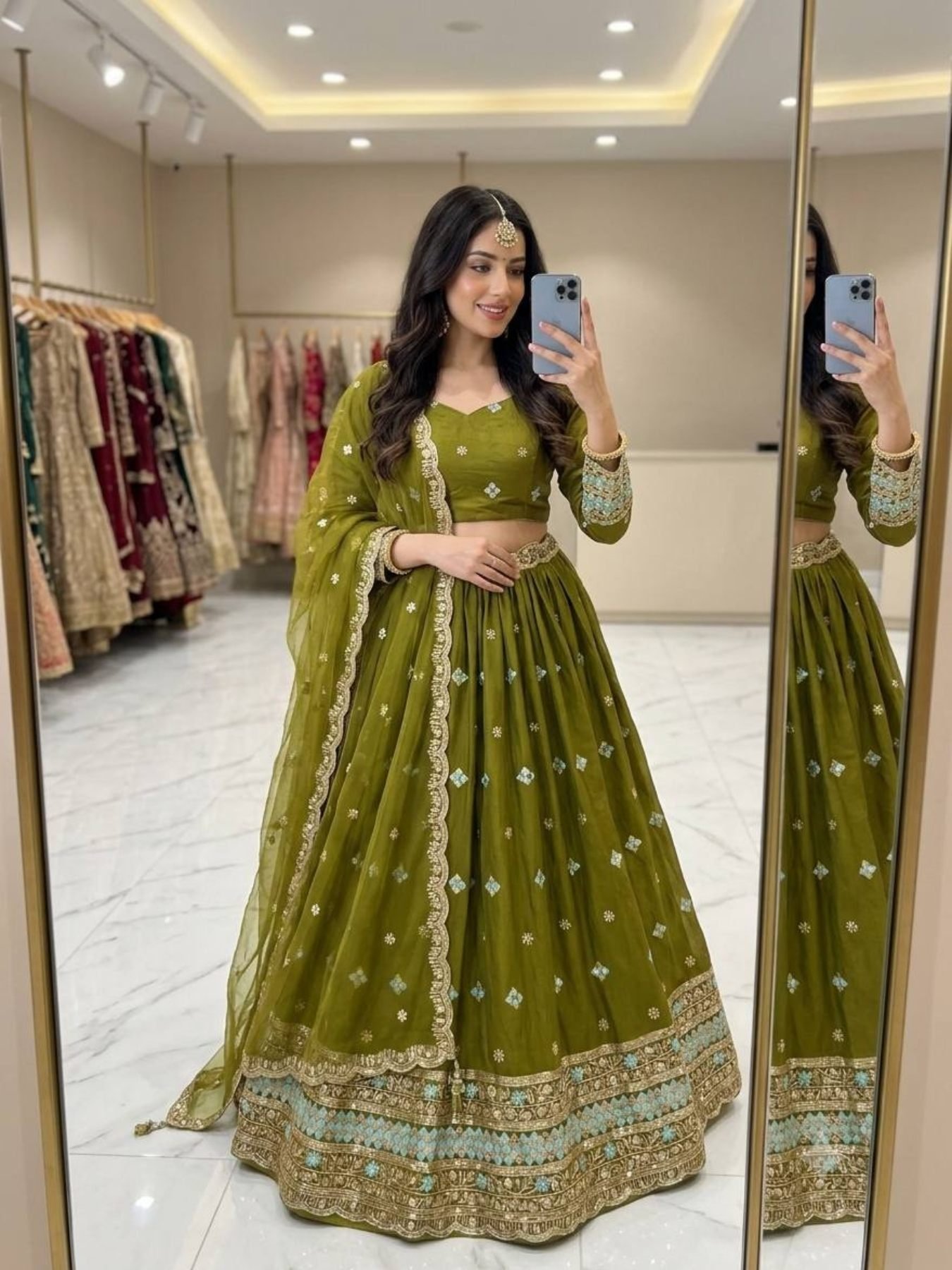 Green Kamar Sequin Lehenga Set — view 1
