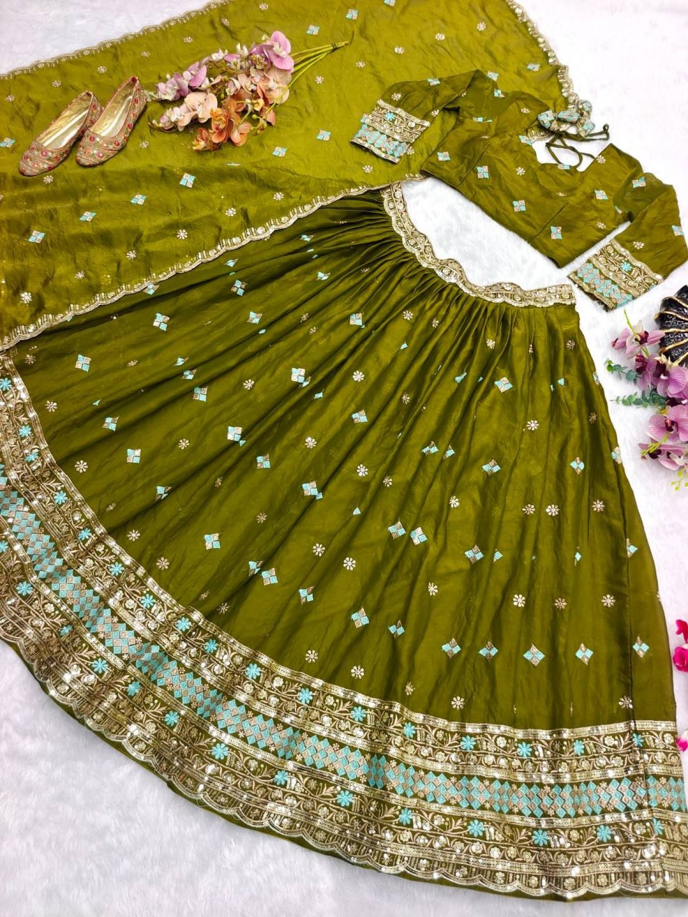 Green Kamar Sequin Lehenga Set — view 6