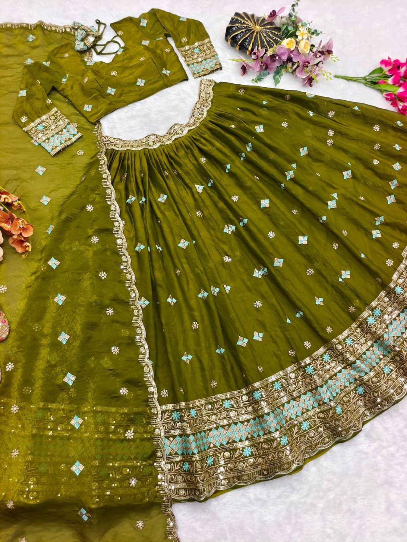 Green Kamar Sequin Lehenga Set — view 7