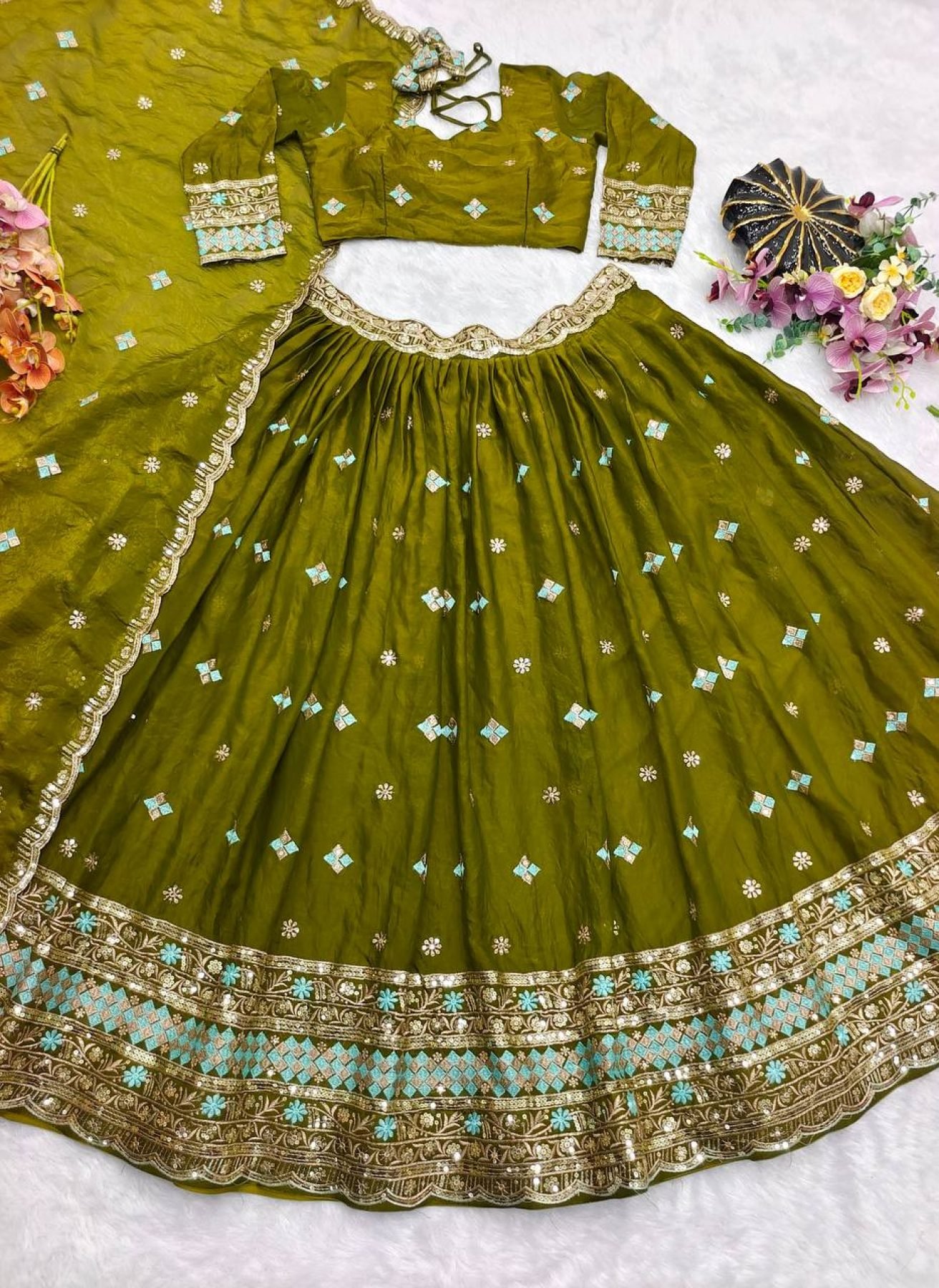 Green Kamar Sequin Lehenga Set — view 8