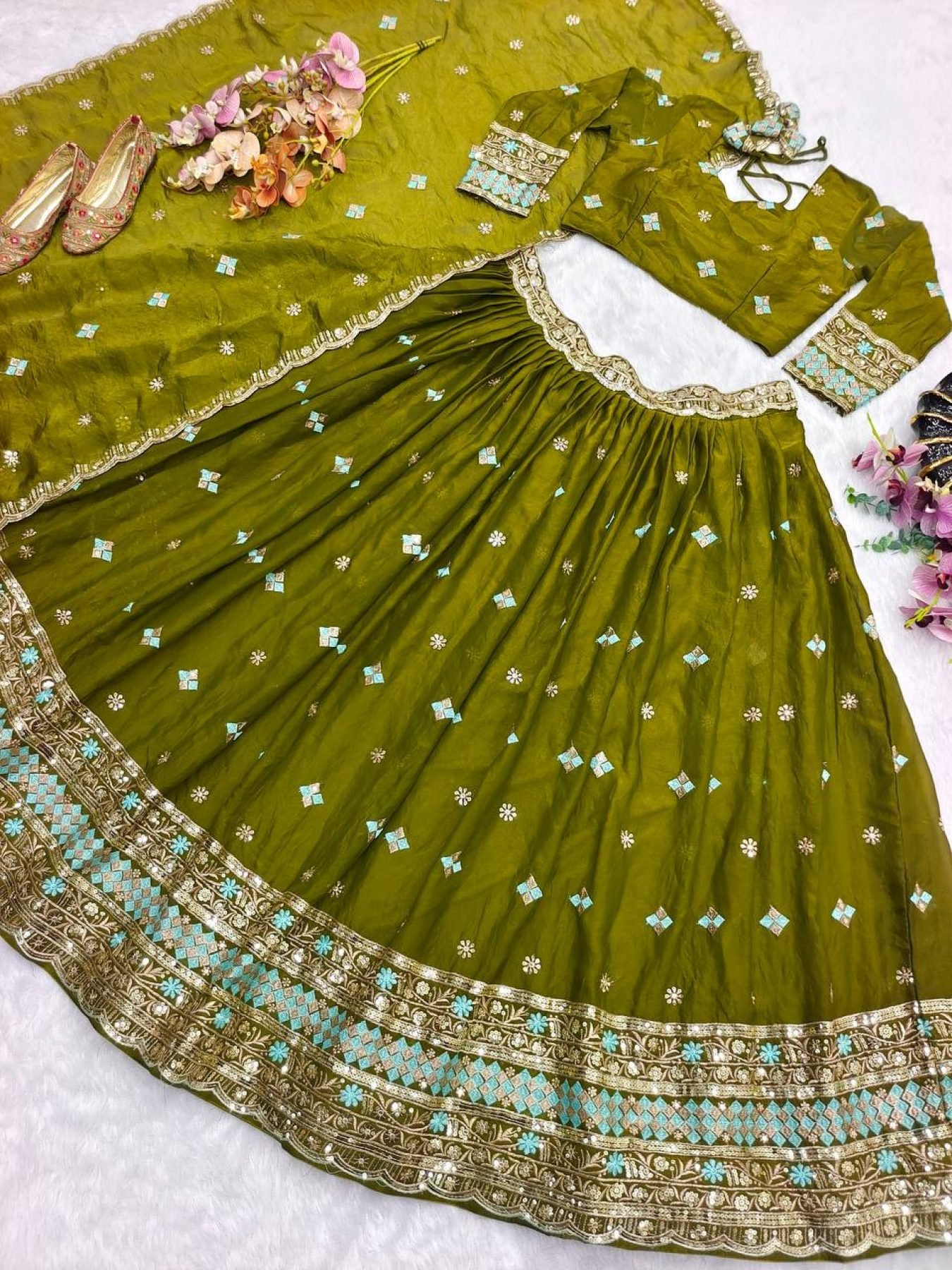 Green Kamar Sequin Lehenga Set — view 9