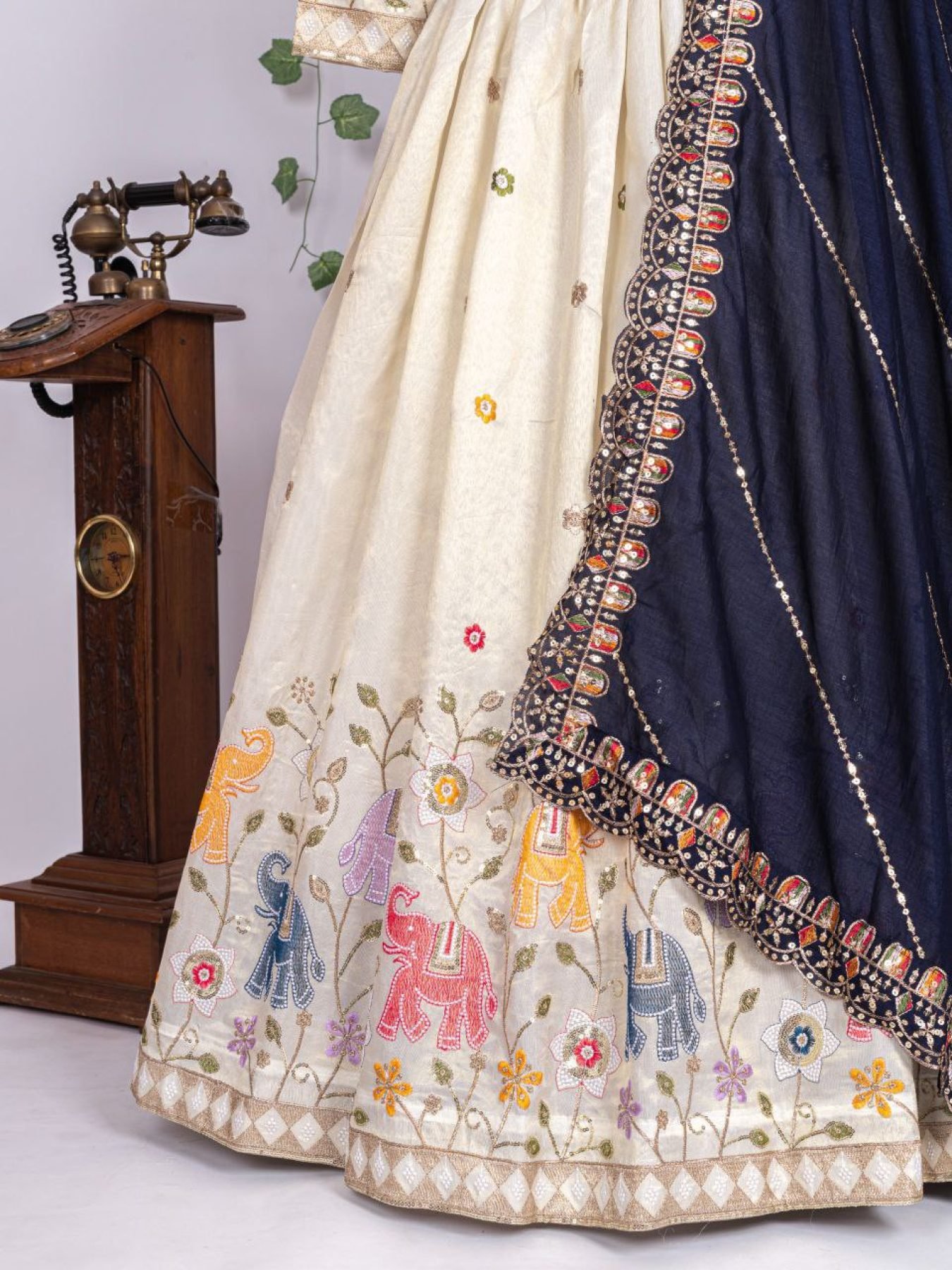 White Sequin Lehenga Set with Blue Dupatta — view 2
