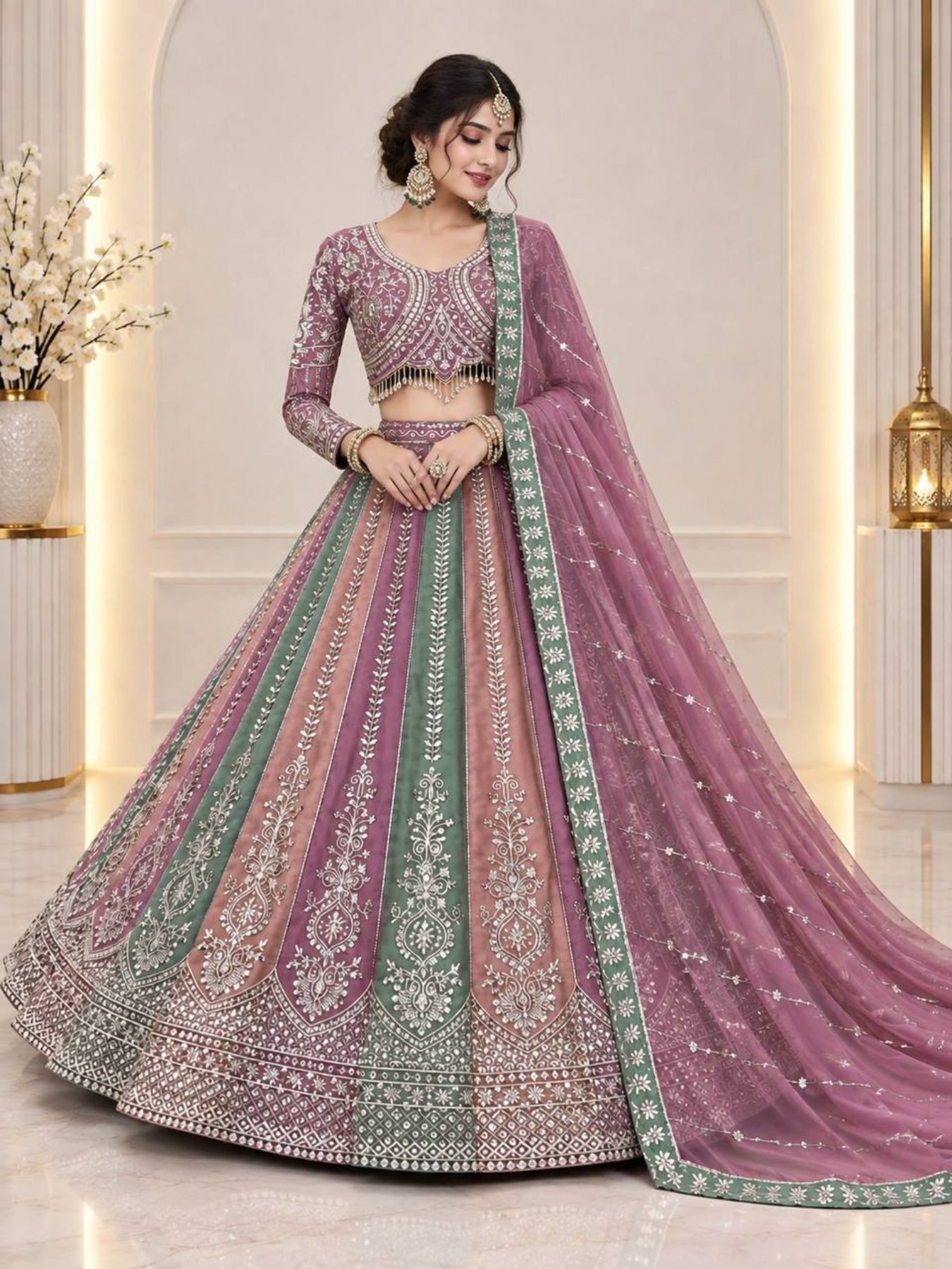 Multicolor Sequin Wedding Lehenga Set — view 1