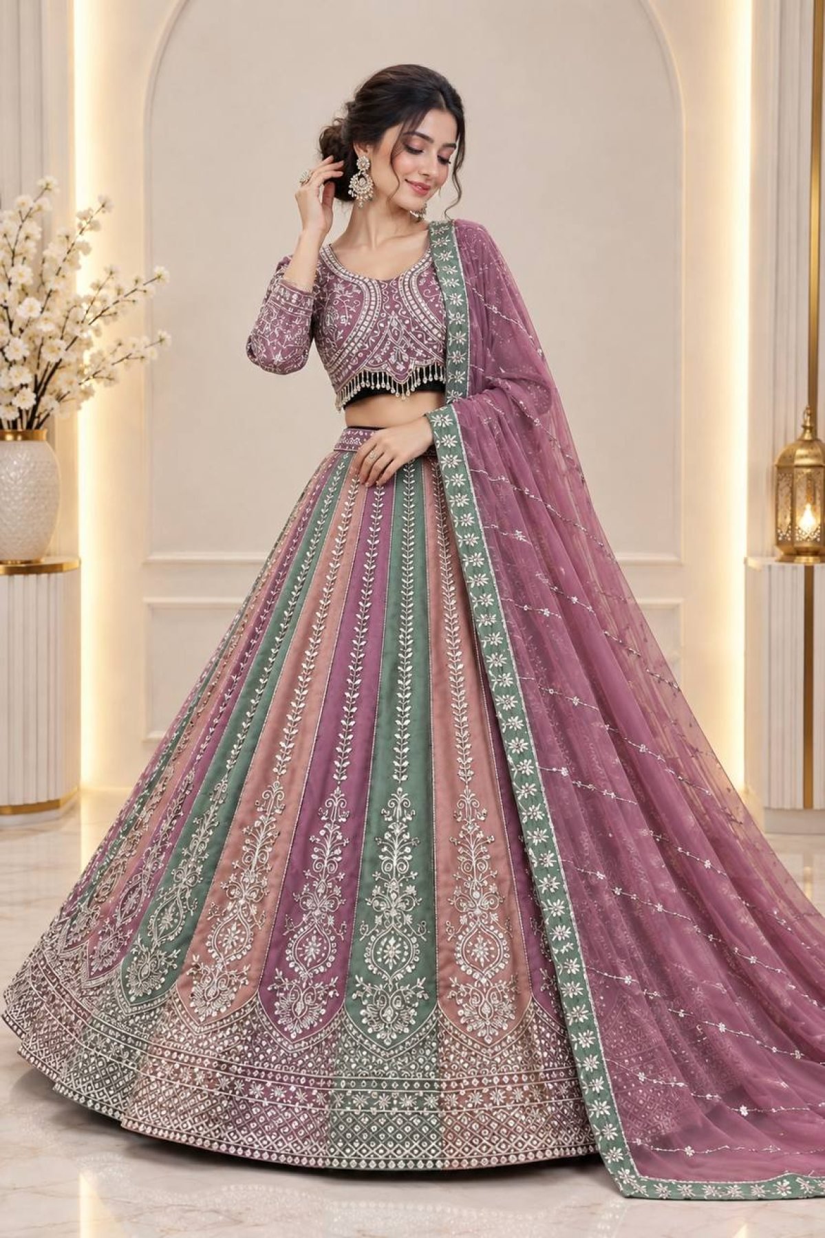 Multicolor Sequin Wedding Lehenga Set — view 2