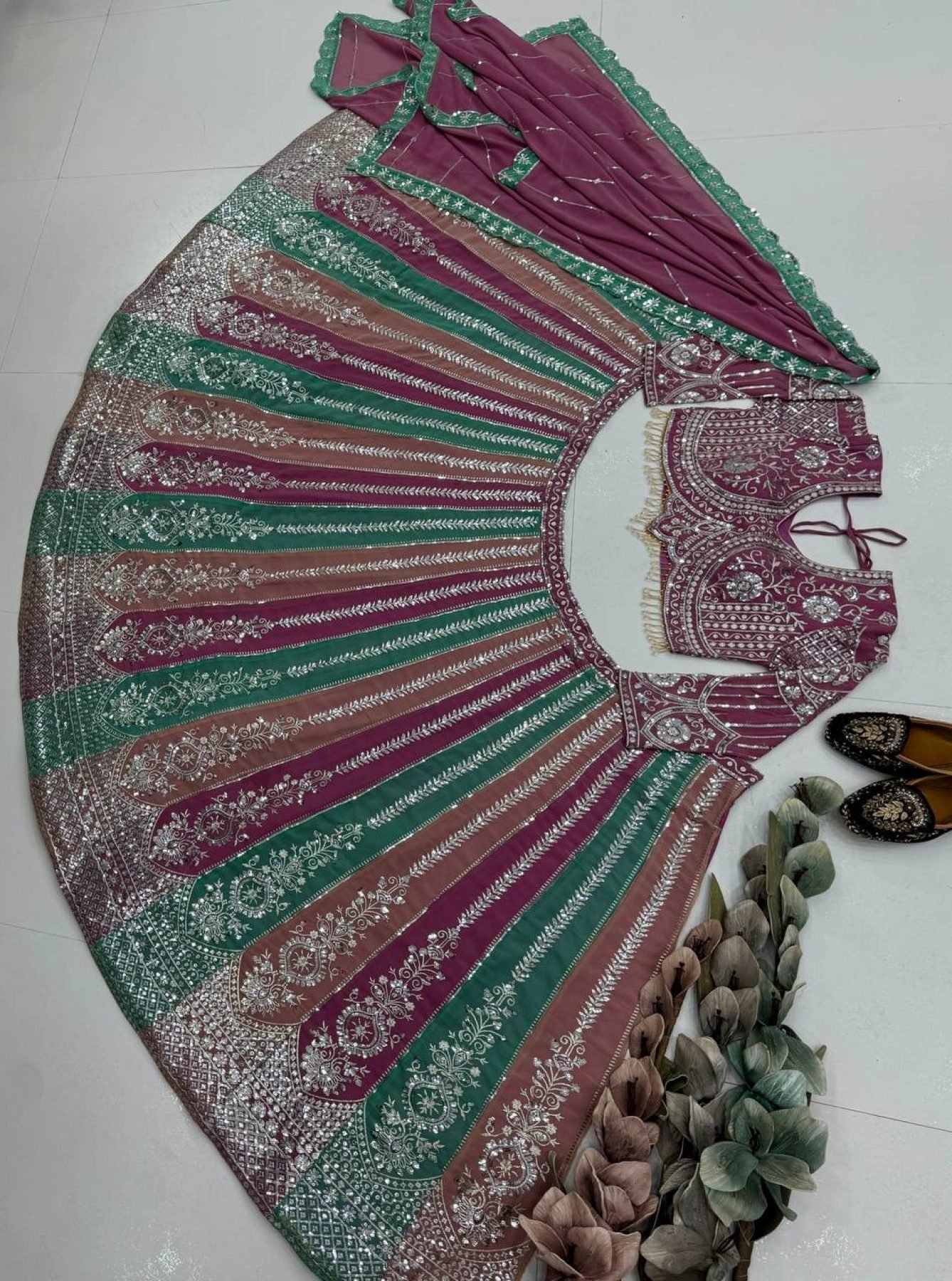 Multicolor Sequin Wedding Lehenga Set — view 11