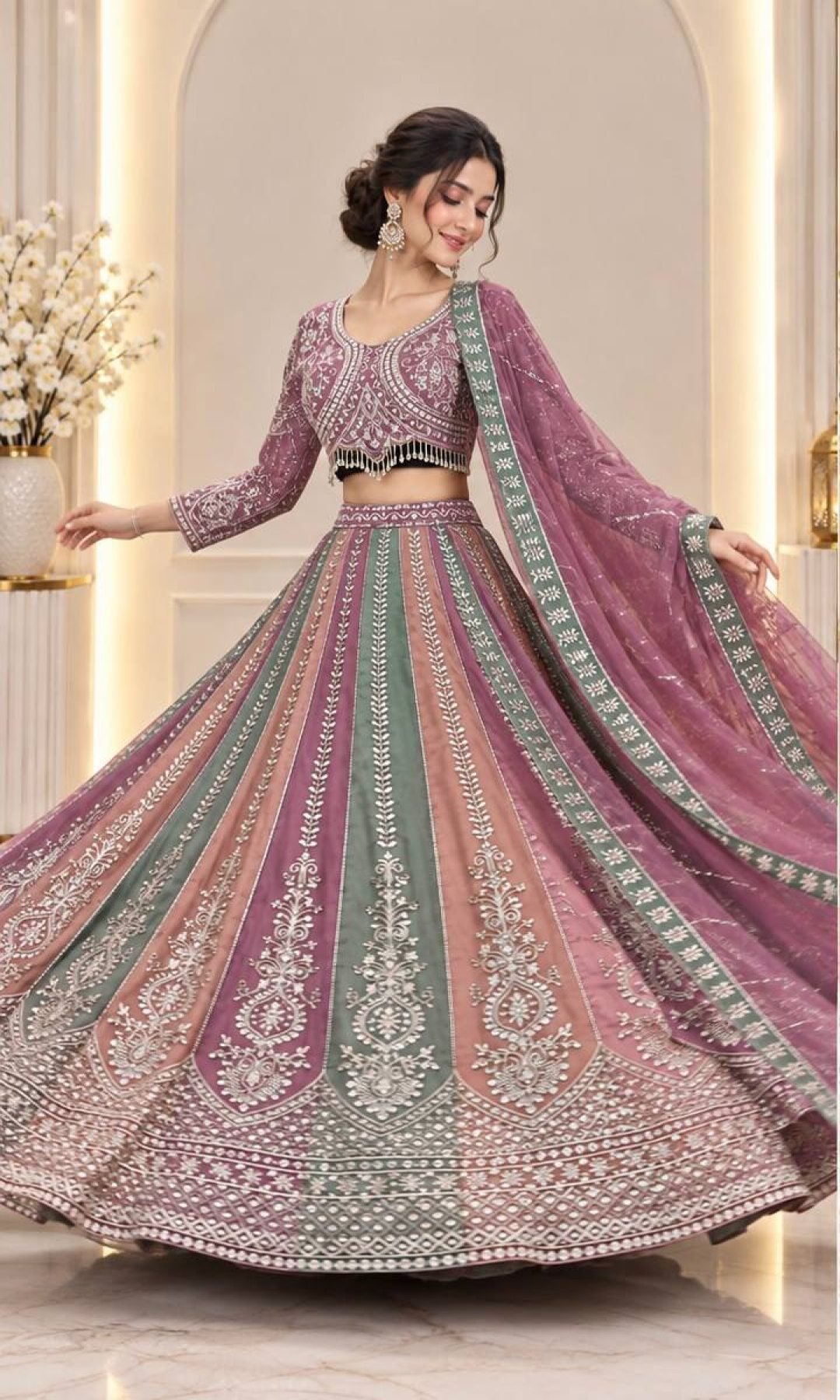Multicolor Sequin Wedding Lehenga Set — view 3