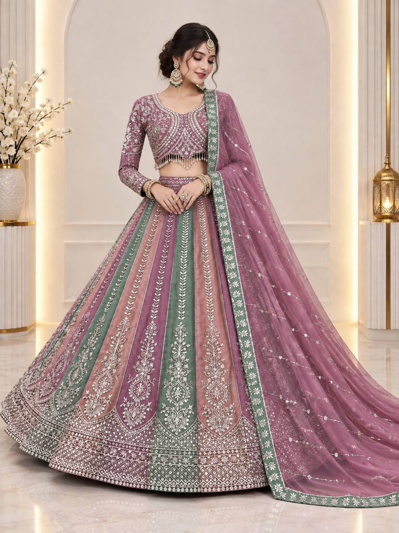 Multicolor Sequin Wedding Lehenga Set — view 4