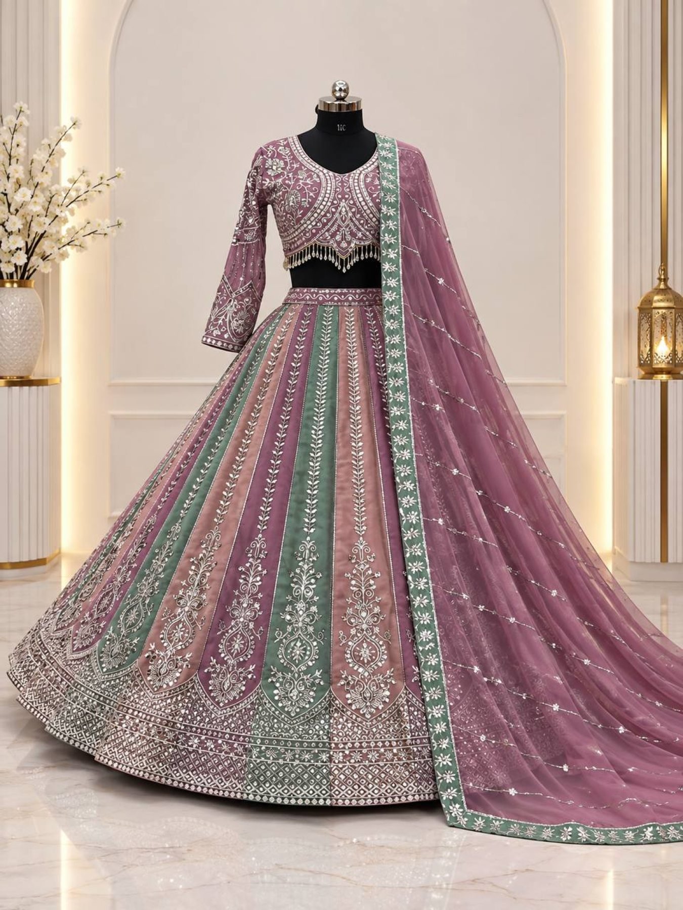 Multicolor Sequin Wedding Lehenga Set — view 6