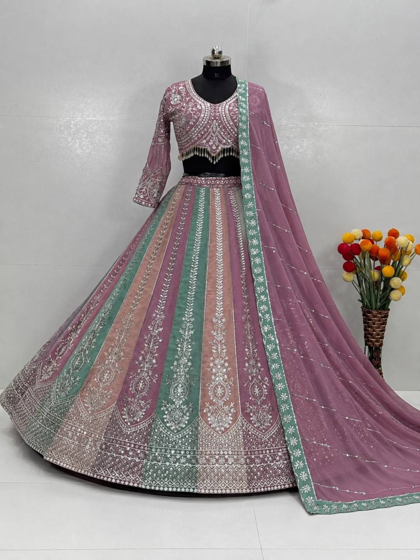 Multicolor Sequin Wedding Lehenga Set — view 7