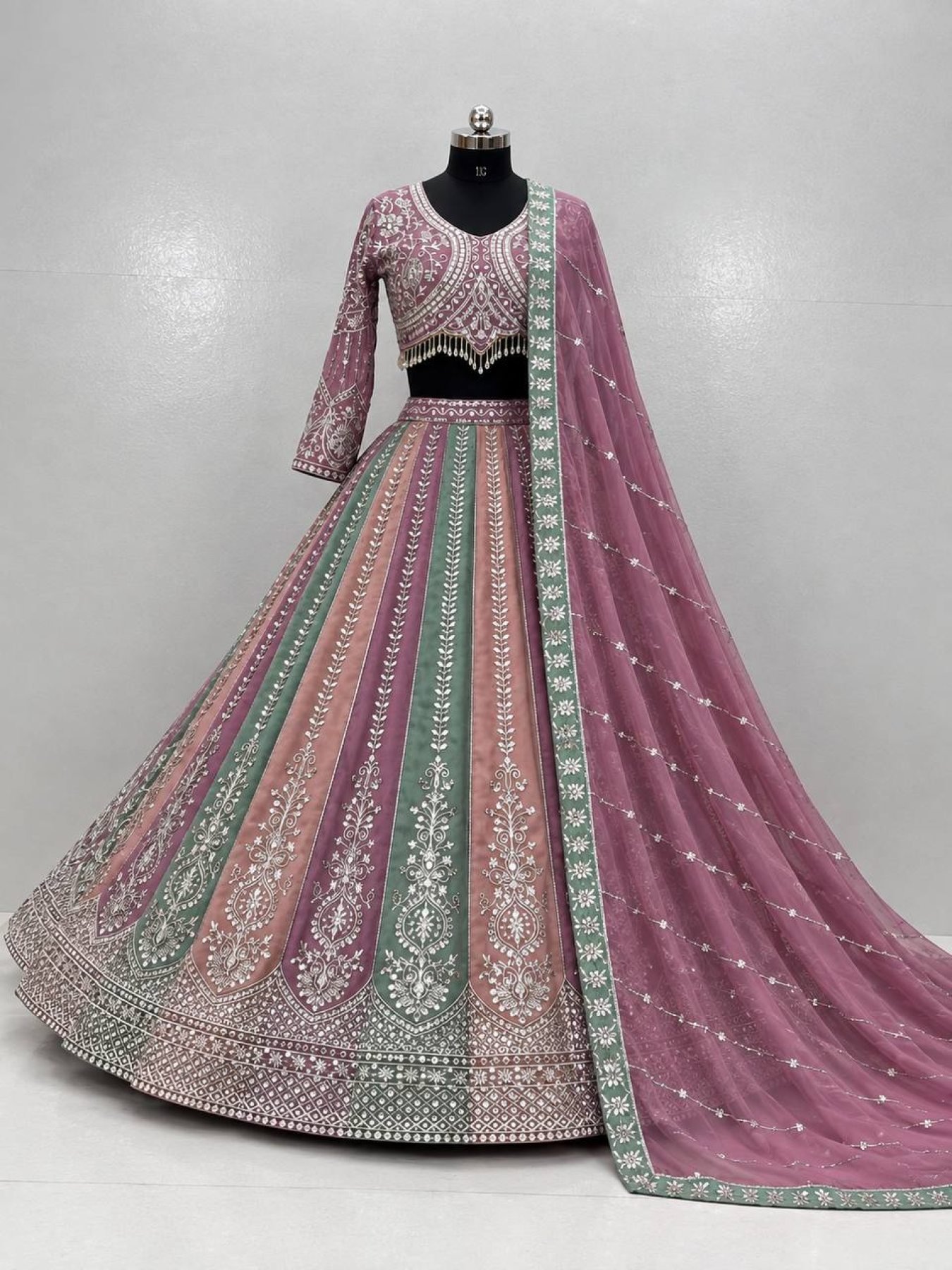 Multicolor Sequin Wedding Lehenga Set — view 8