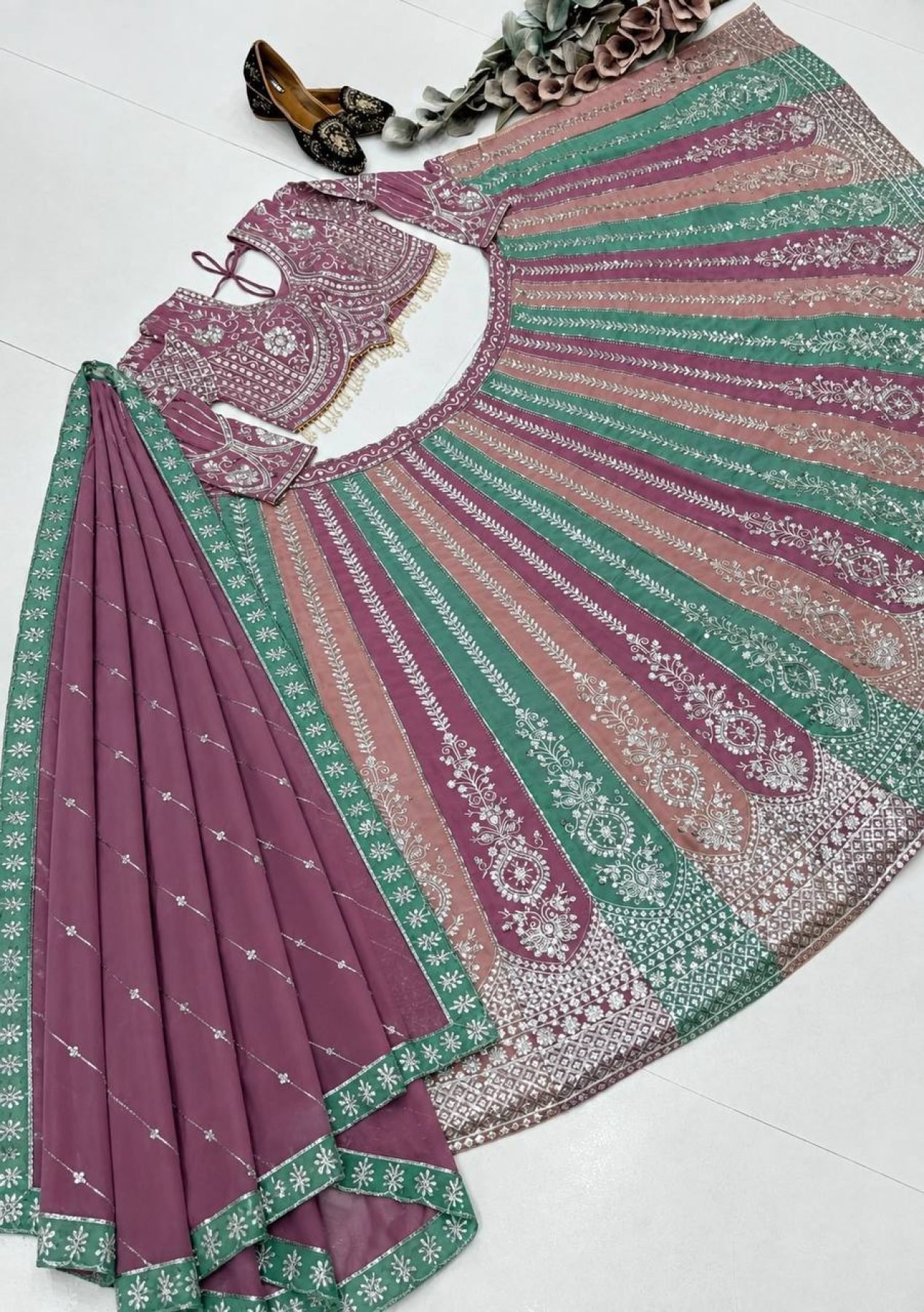 Multicolor Sequin Wedding Lehenga Set — view 9