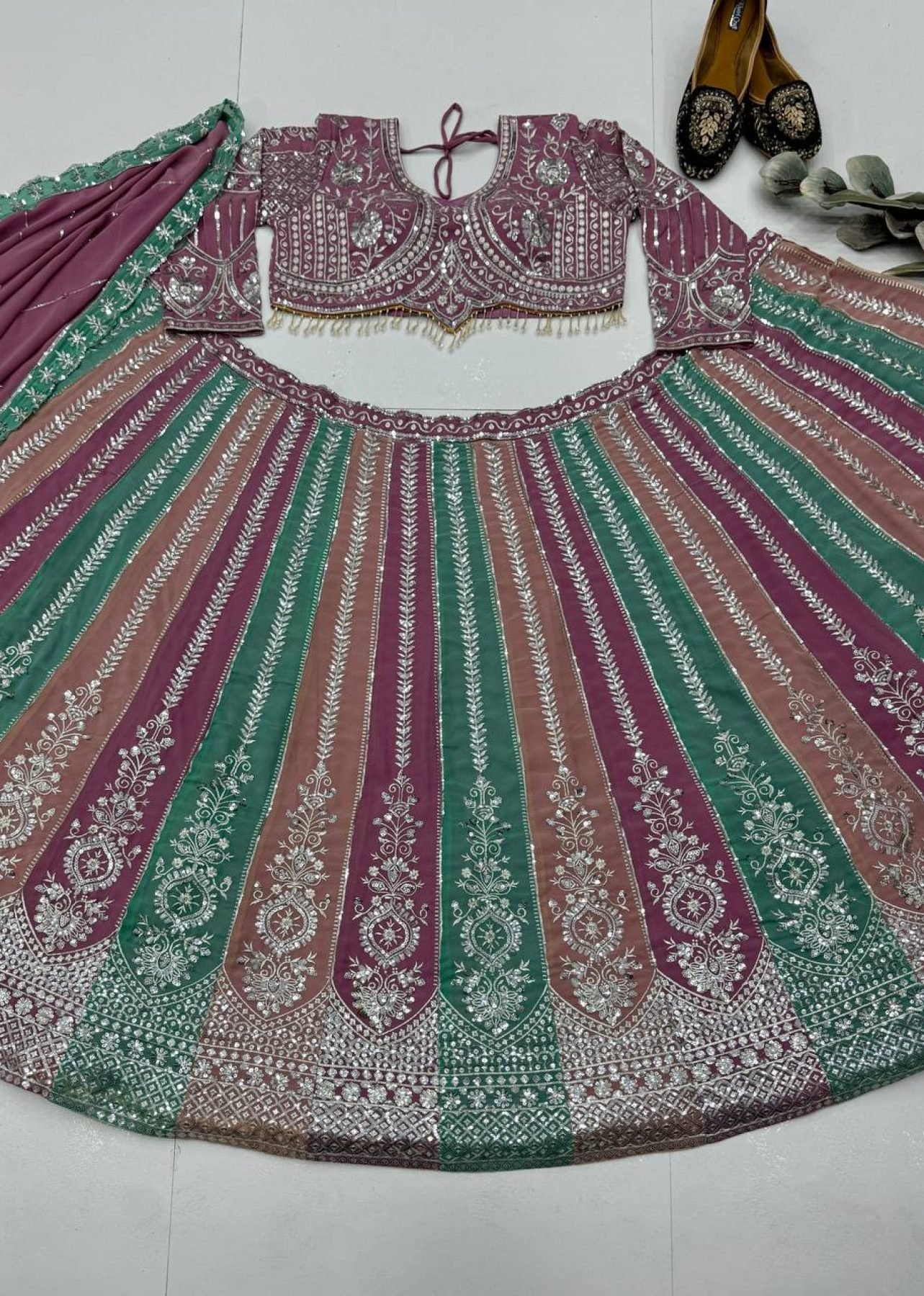 Multicolor Sequin Wedding Lehenga Set — view 10