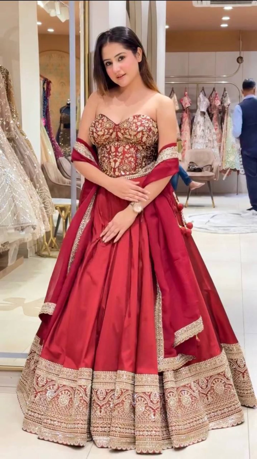 Red Coding Sequin Wedding Lehenga Set — view 2