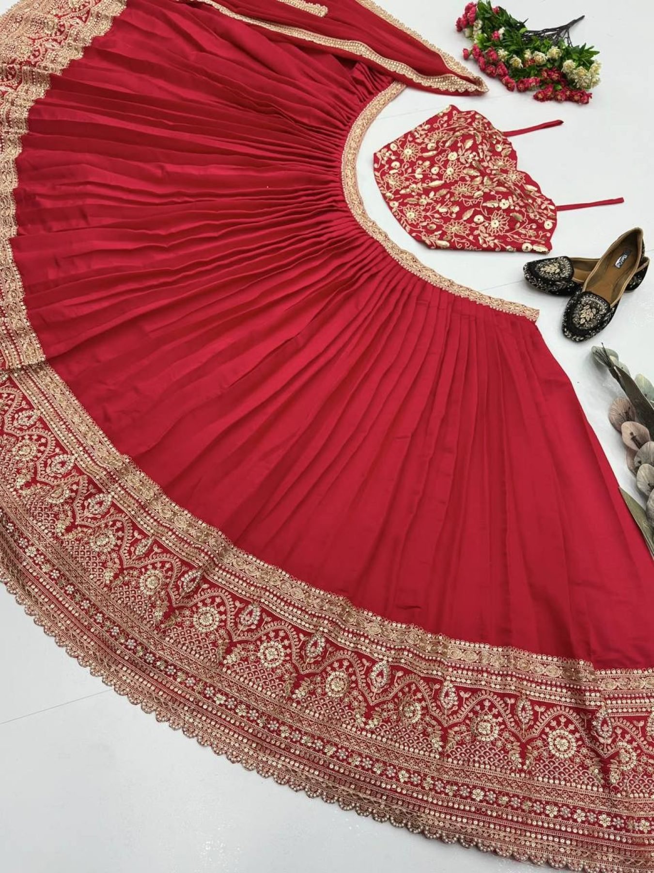 Red Coding Sequin Wedding Lehenga Set — view 11