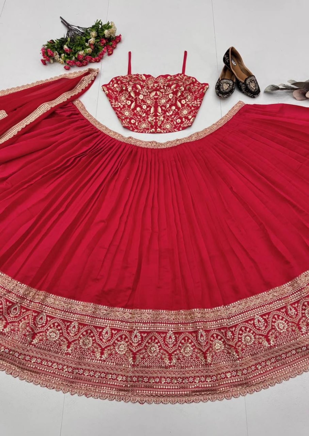 Red Coding Sequin Wedding Lehenga Set — view 12