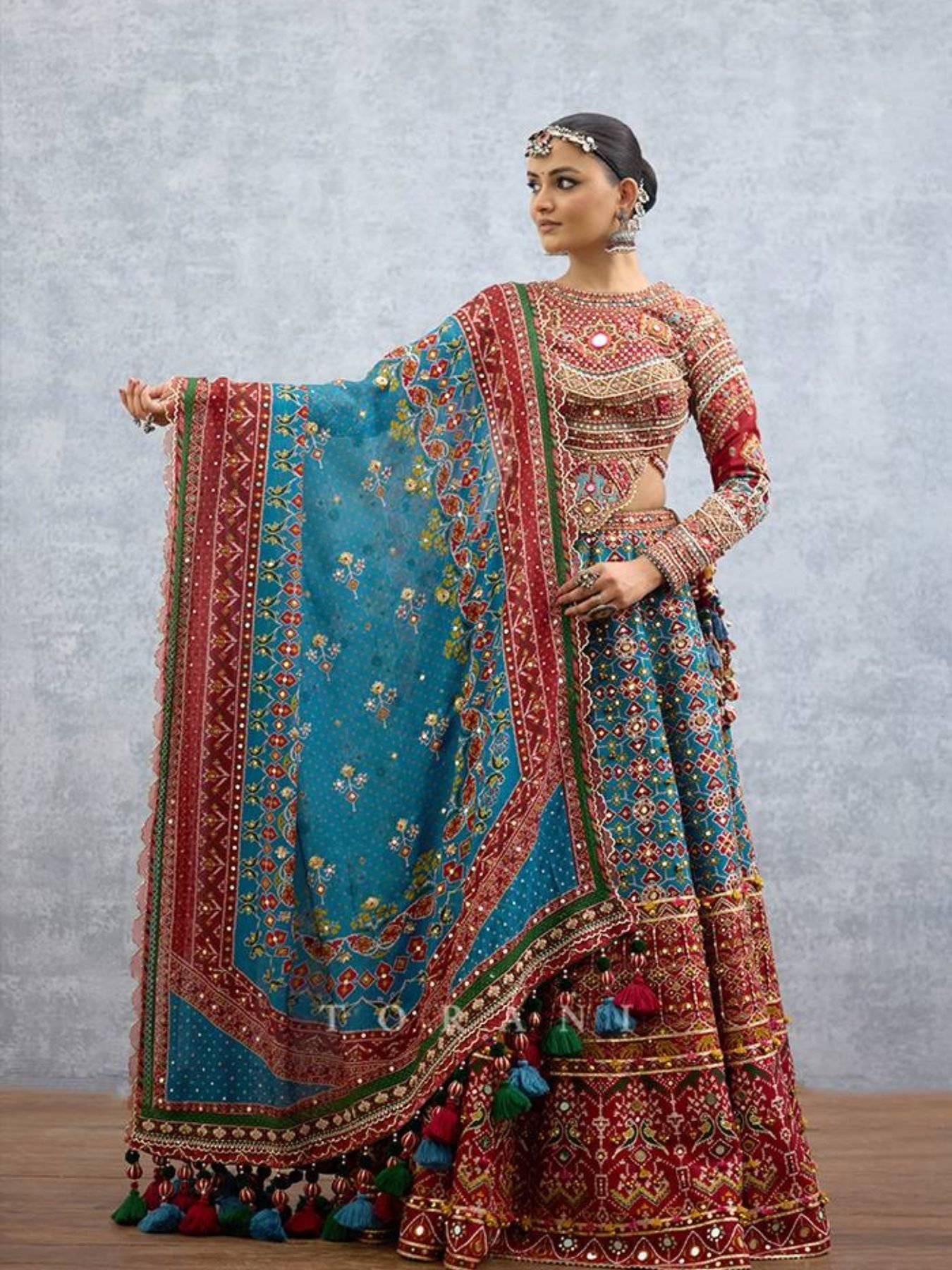 Teal Blue Mirror Lehenga Set — view 1