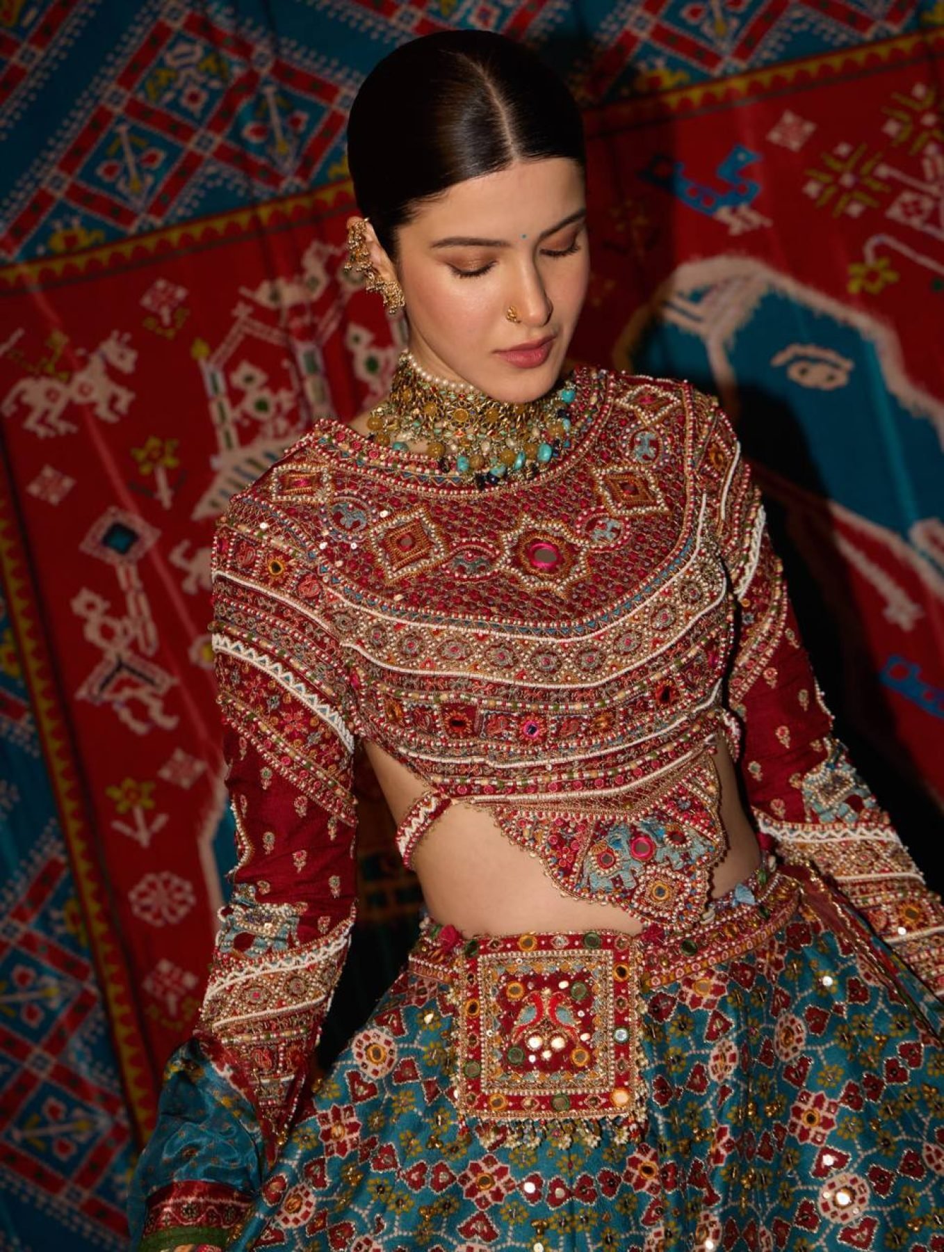Teal Blue Mirror Lehenga Set — view 20