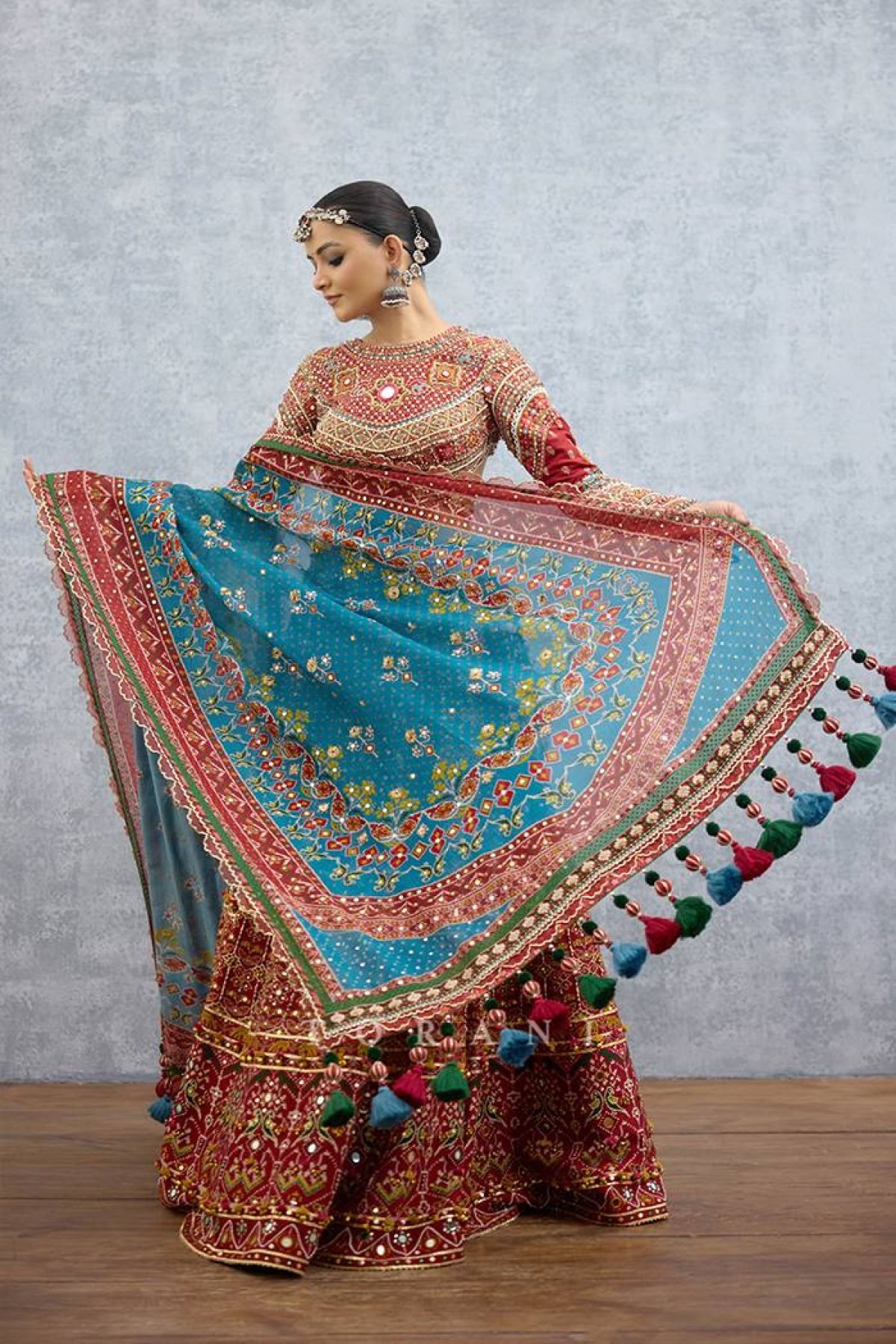 Teal Blue Mirror Lehenga Set — view 7