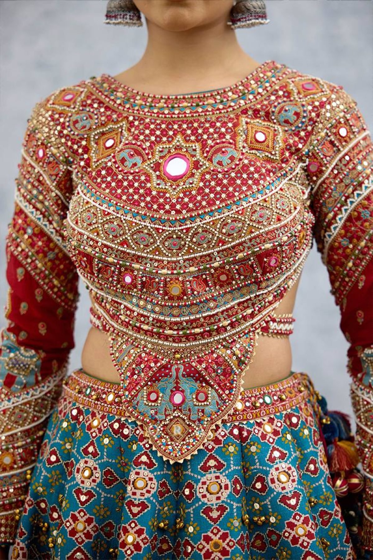 Teal Blue Mirror Lehenga Set — view 8