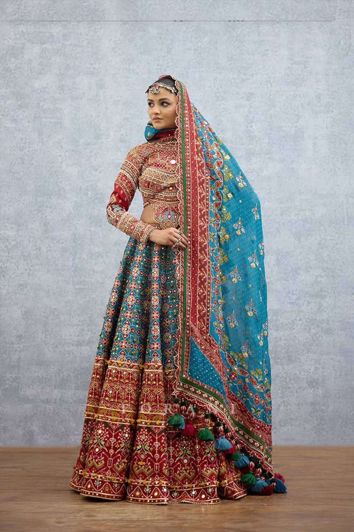 Teal Blue Mirror Lehenga Set — view 9