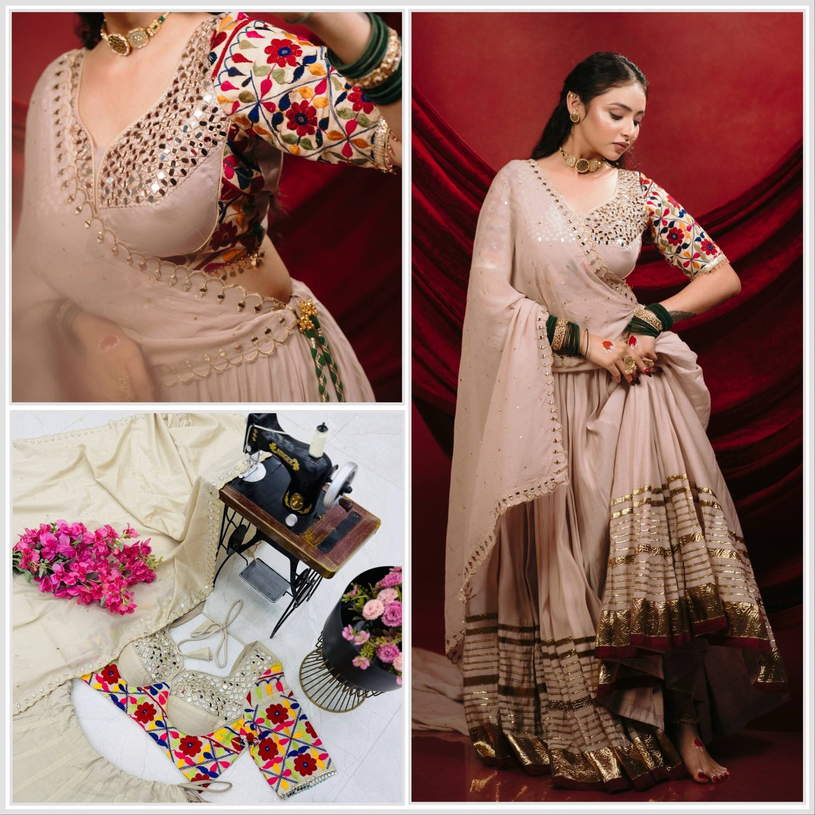 Cream Kota Thread Lehenga Set — view 2