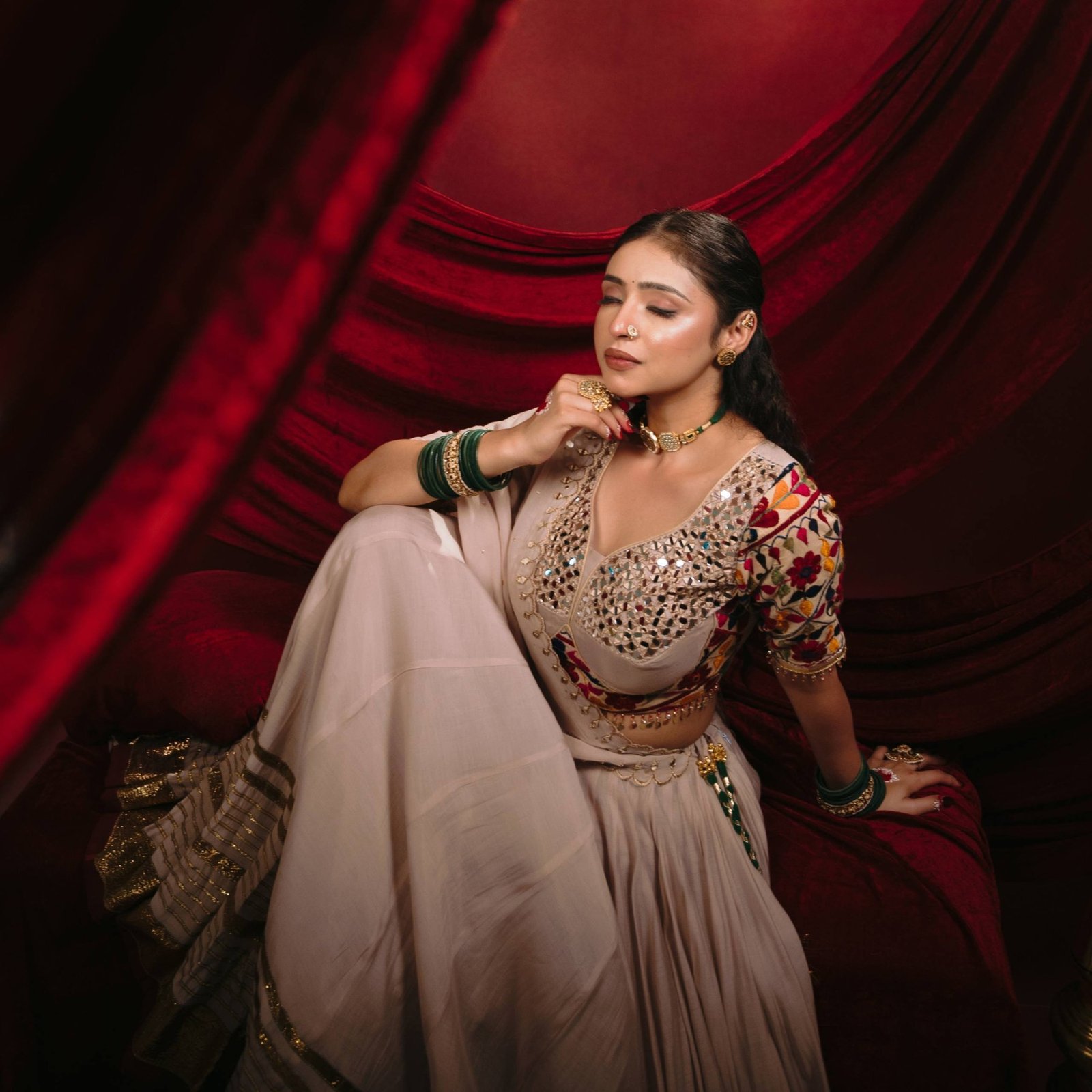 Cream Kota Thread Lehenga Set — view 12