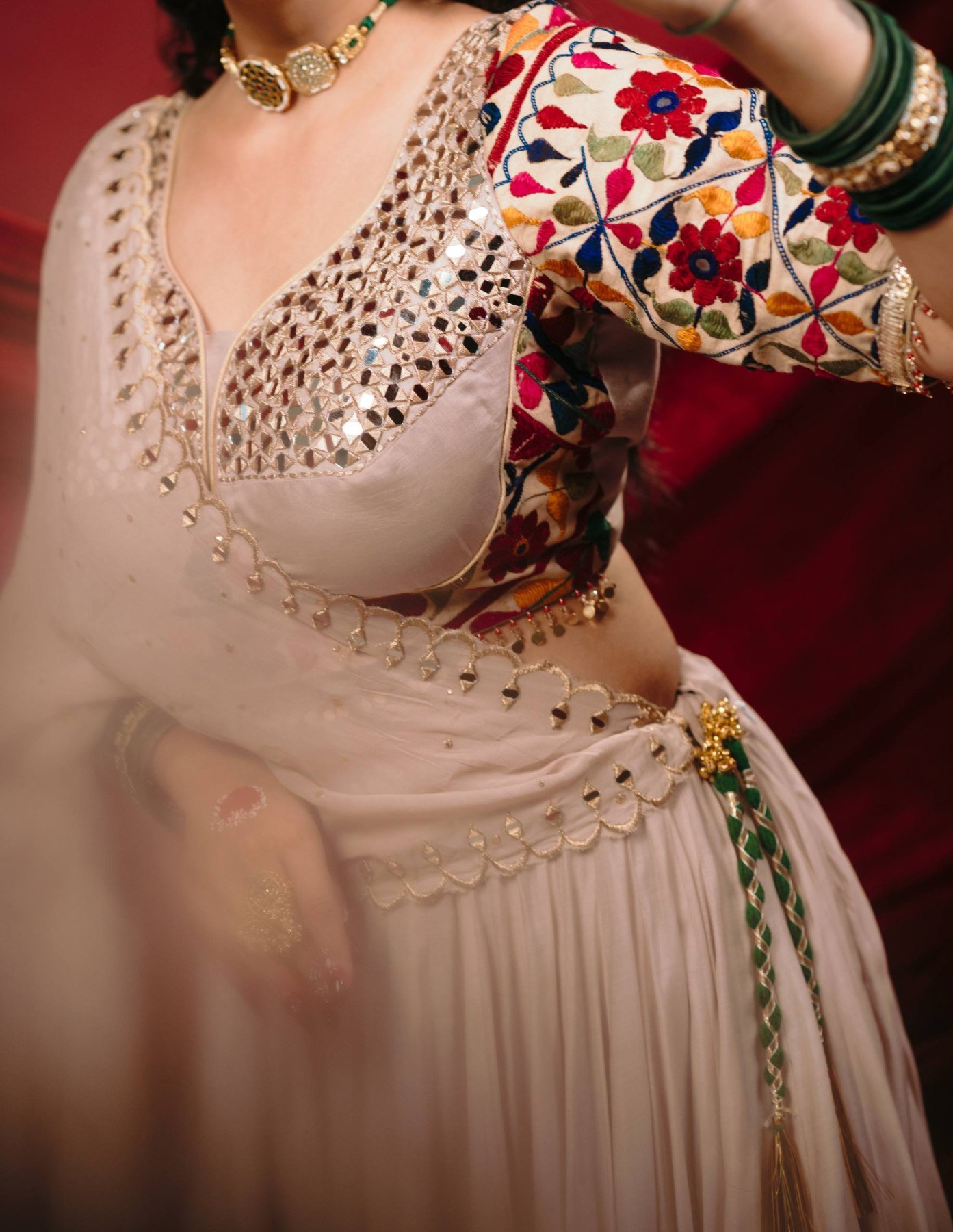 Cream Kota Thread Lehenga Set — view 4