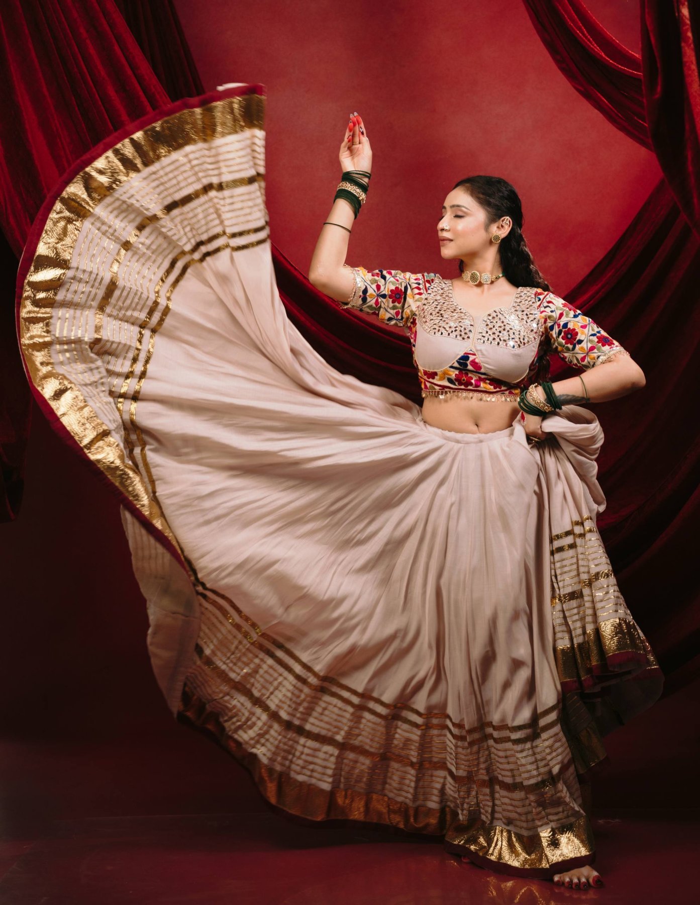 Cream Kota Thread Lehenga Set — view 5