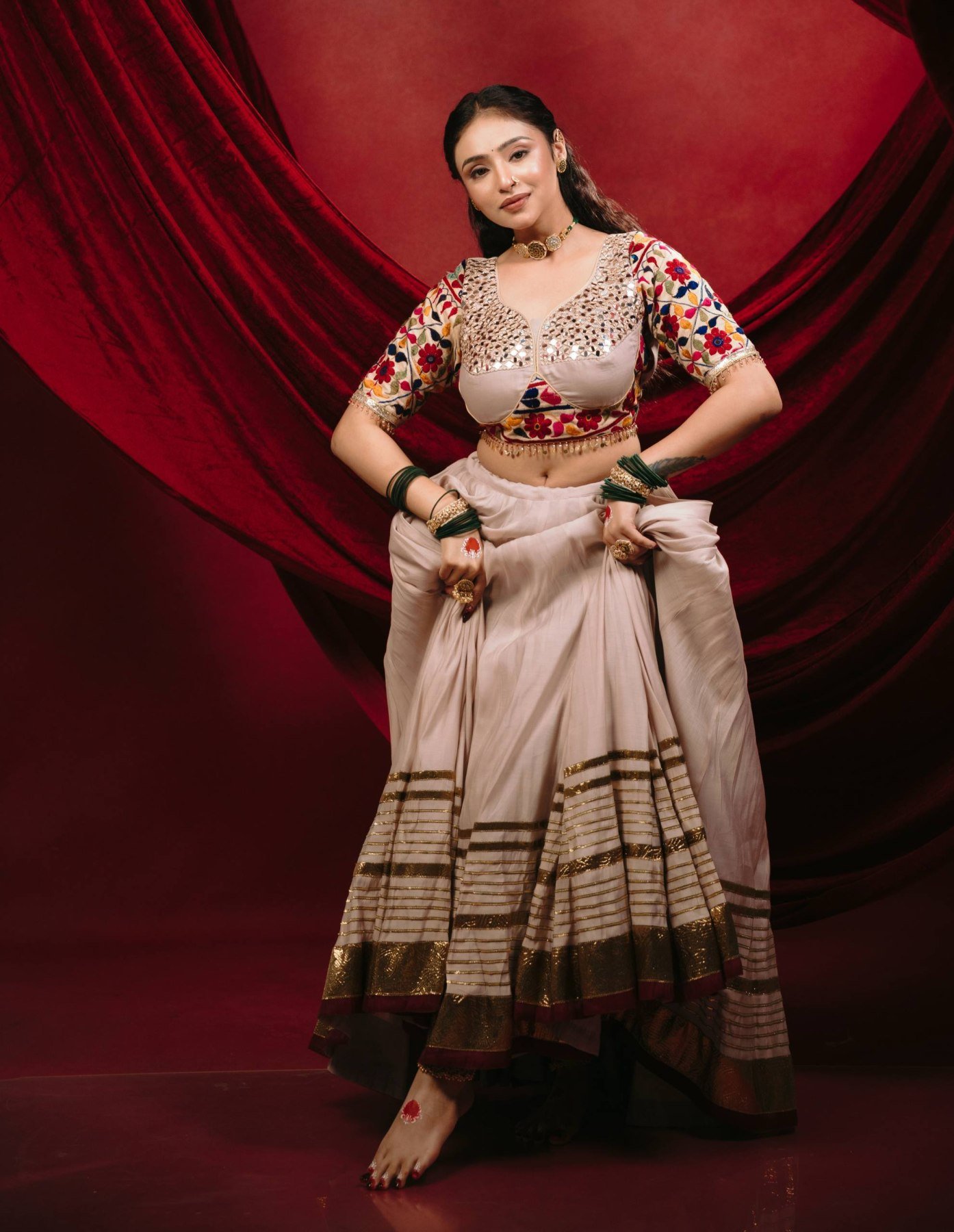 Cream Kota Thread Lehenga Set — view 6