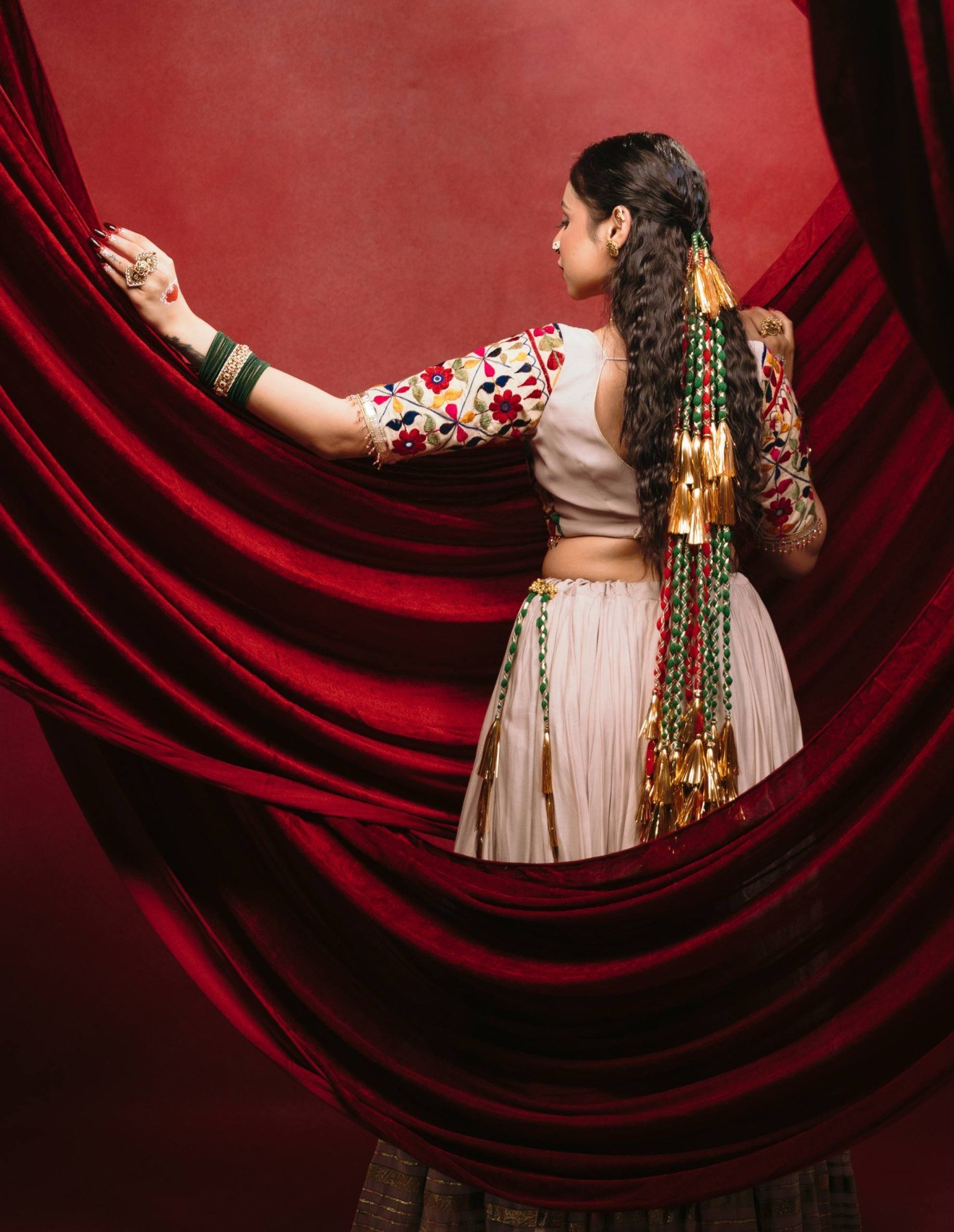 Cream Kota Thread Lehenga Set — view 7