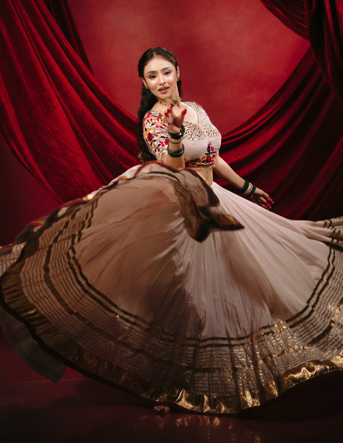 Cream Kota Thread Lehenga Set — view 8