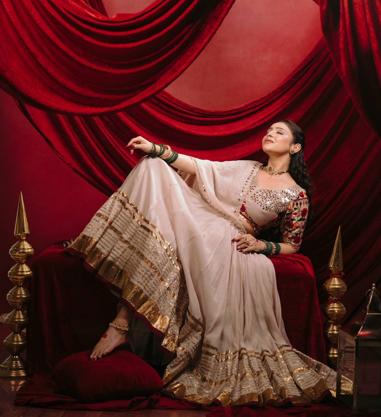 Cream Kota Thread Lehenga Set — view 9