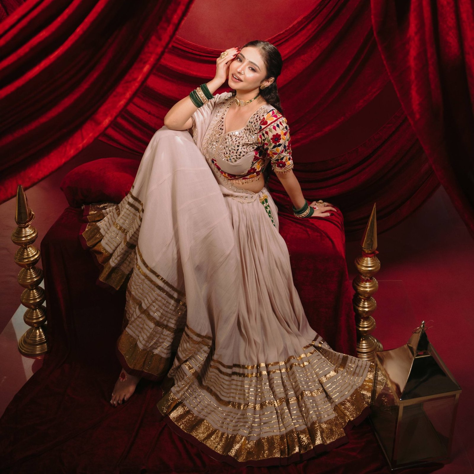 Cream Kota Thread Lehenga Set — view 10