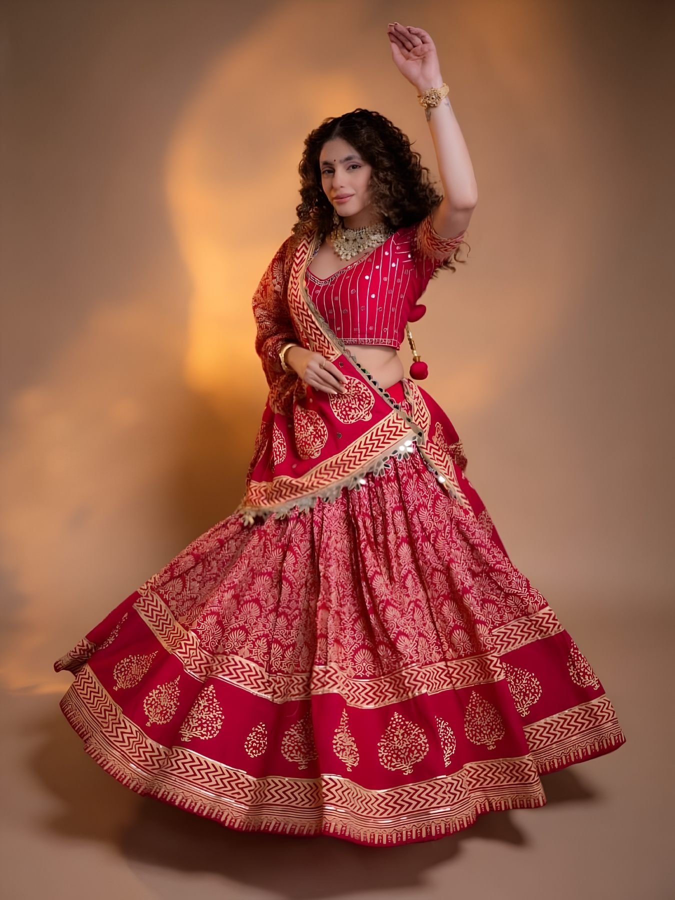 Red Mirror Lehenga Set — view 1